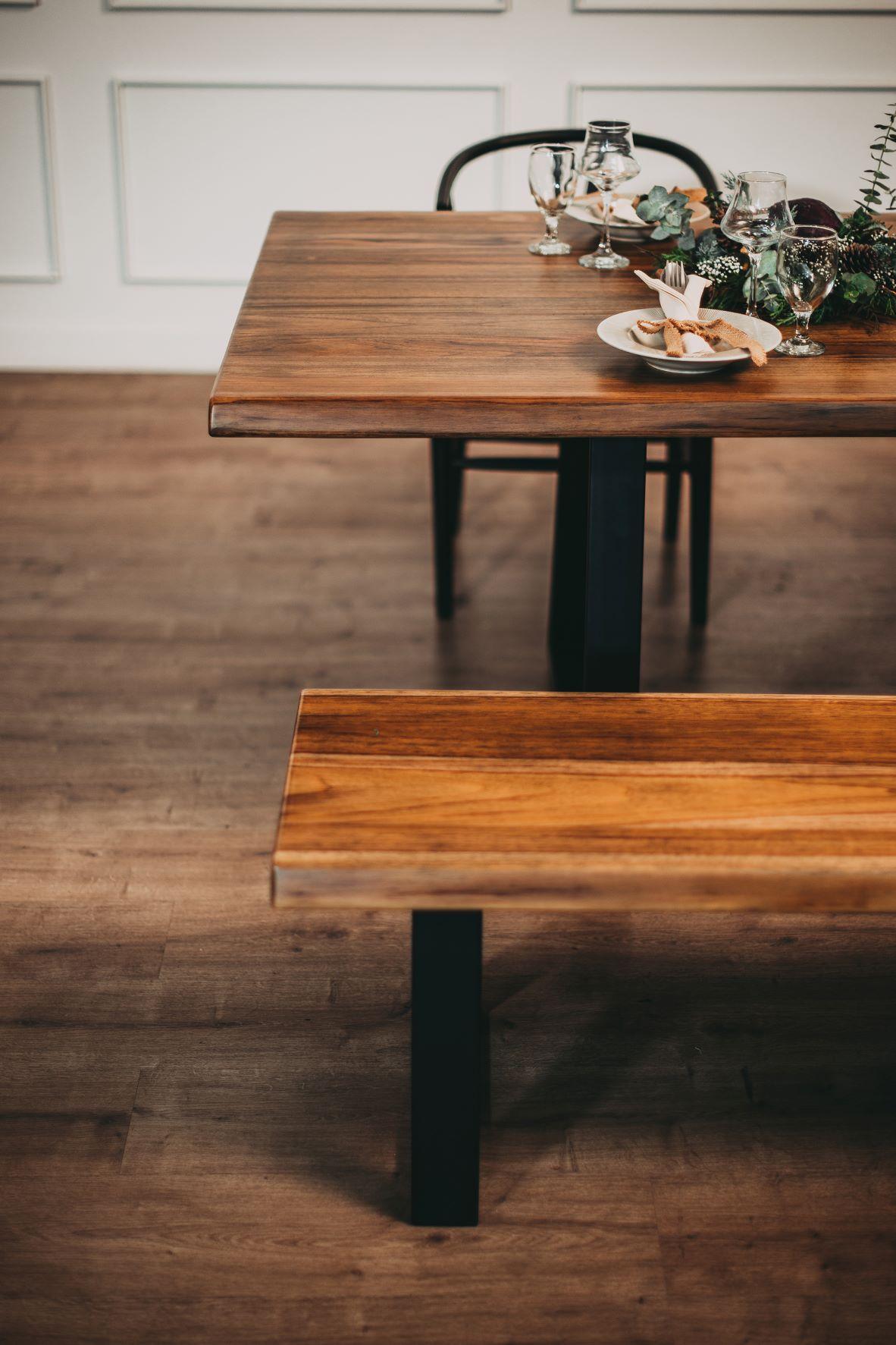 Hand-Crafted Solid Live Edge Teak Dining Table in Autumn/Metal Legs For Sale