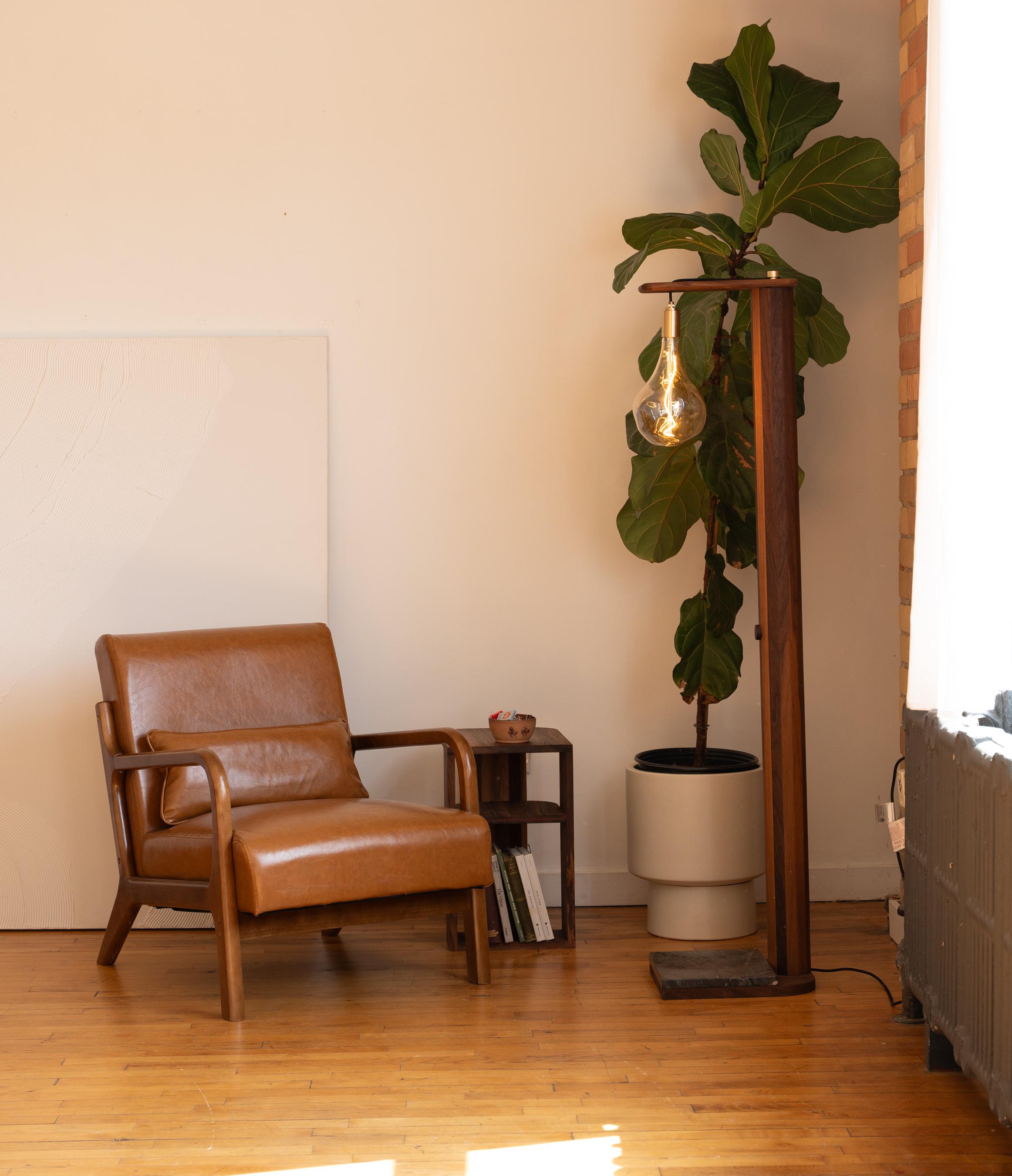 Canadian iN-v1 Walnut and Stone Floor Lamp For Sale