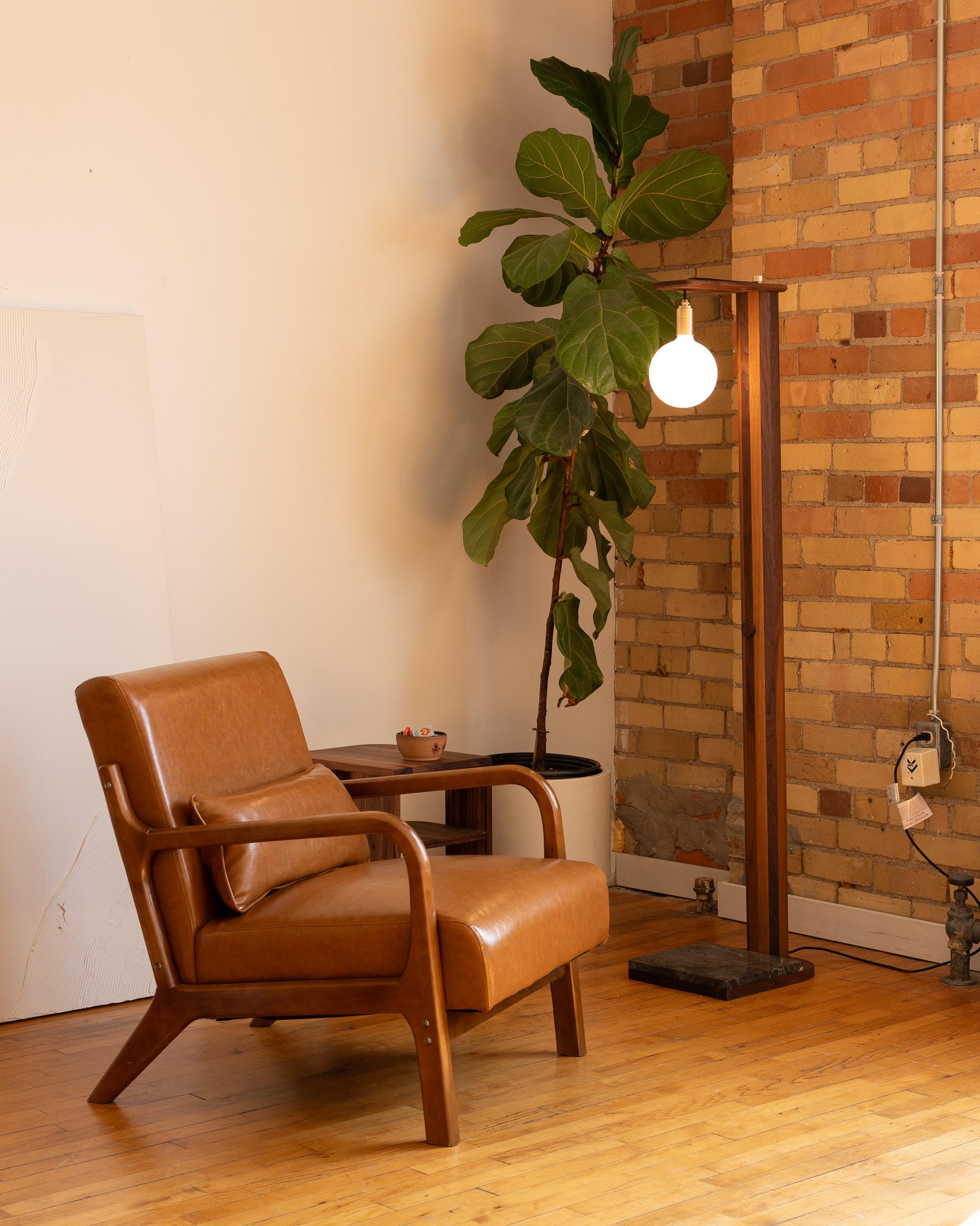 Mid-Century Modern iN-v1 Walnut and Stone Floor Lamp For Sale