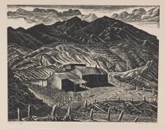 Ina Annette Original Woodcut, 1950 - Sheep Ranch