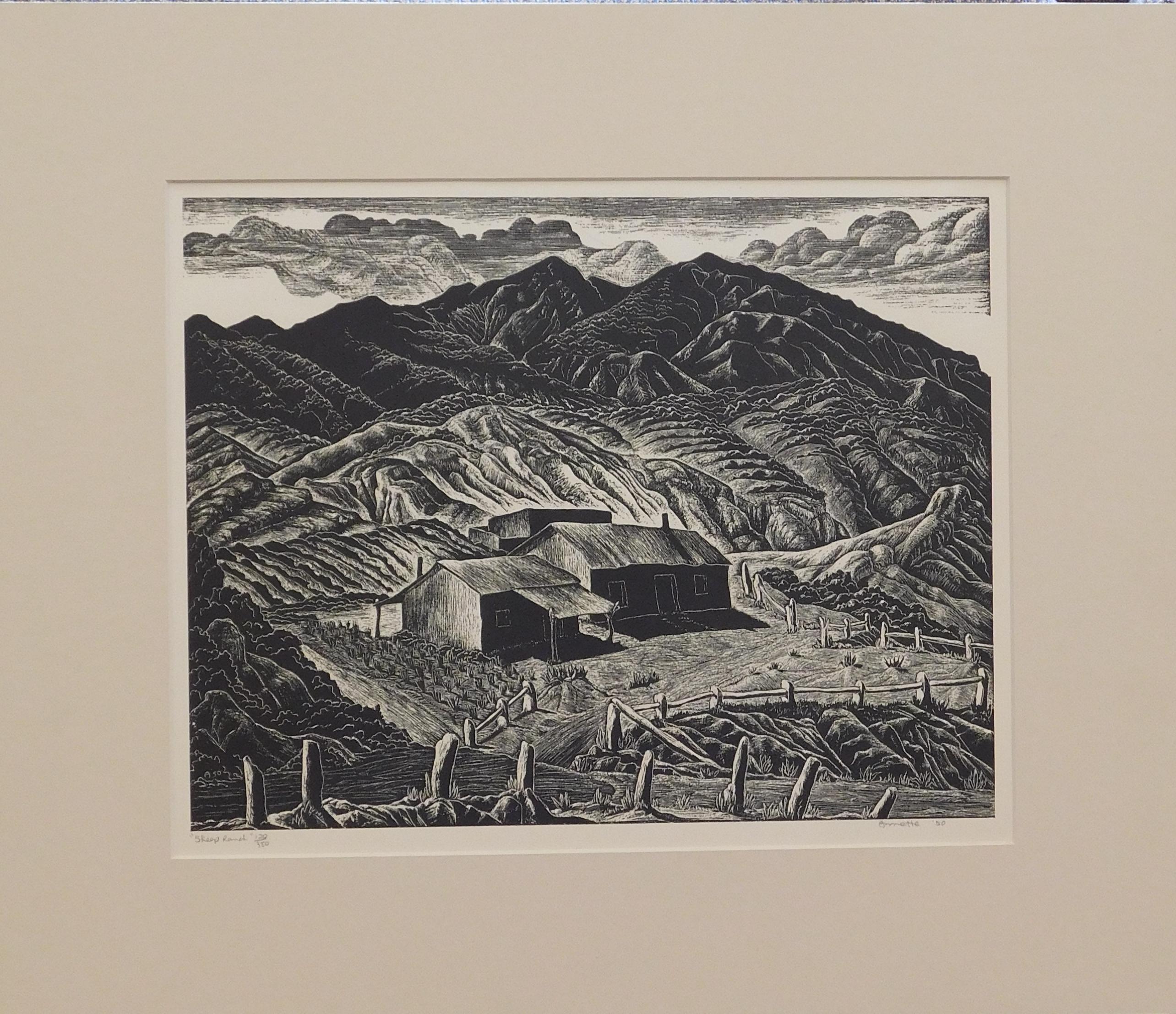 Ina Annette Original Woodcut, 1950 - Sheep Ranch For Sale 1