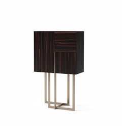 In Stock in Los Angeles, Deco, Makassar Ebony & Gold Veneer Bar / Cabinet