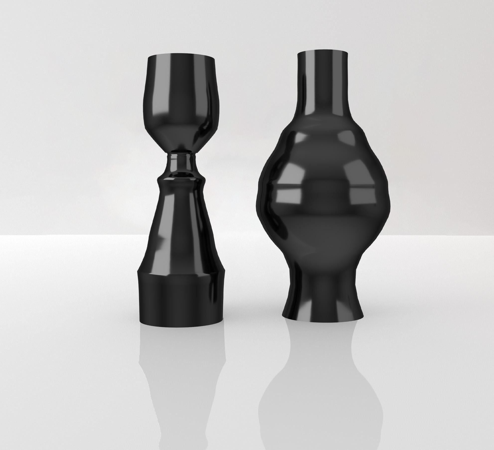 Modern  Inamorata Pair of polished aluminum vases For Sale