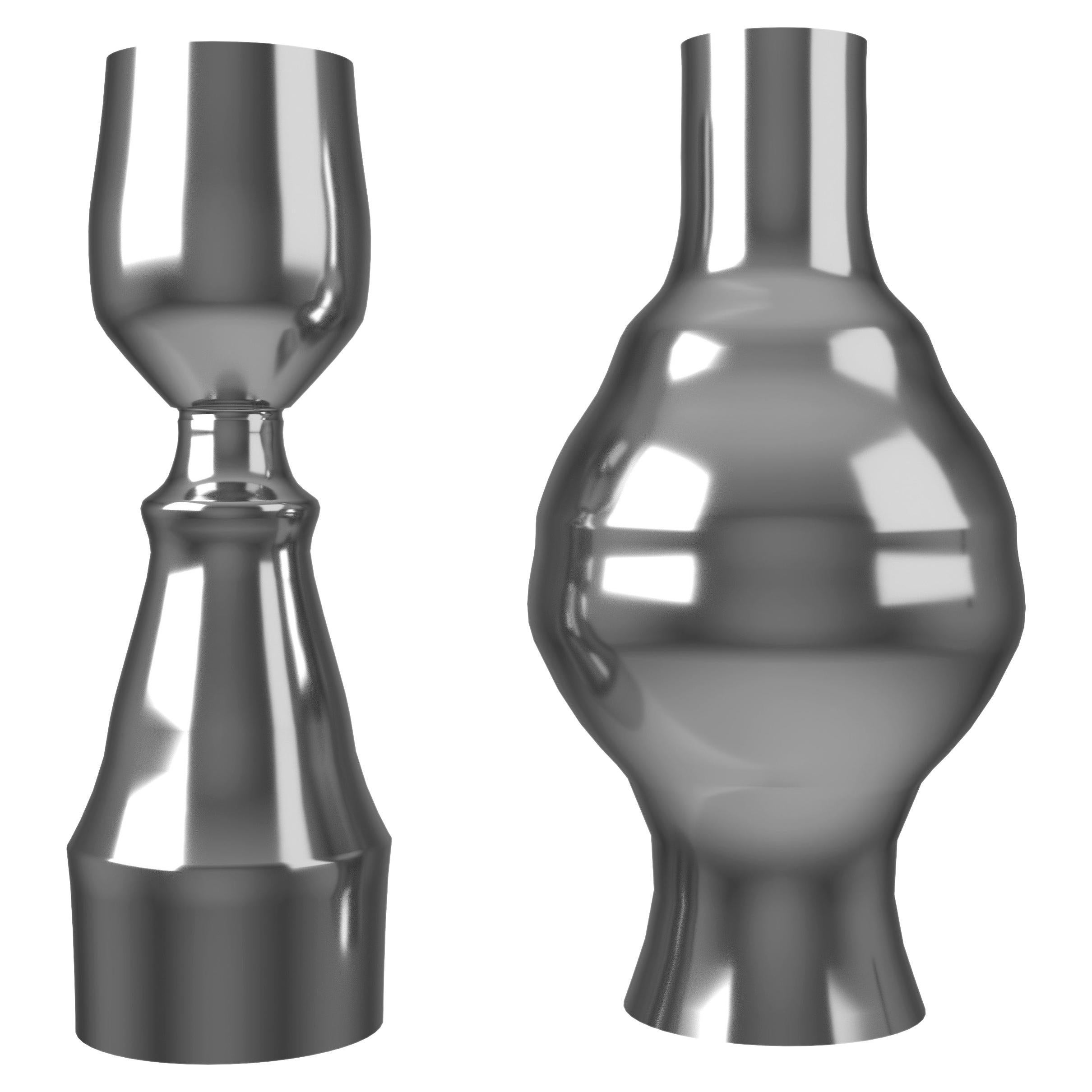  Inamorata Pair of polished aluminum vases