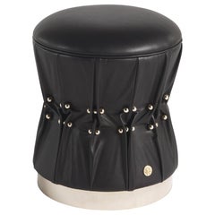 21st Century Inanda Pouf in Black Leather by Roberto Cavalli Home Interiors