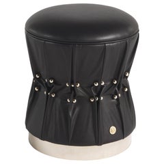 21st Century Inanda Pouf in Black Leather by Roberto Cavalli Home Interiors 