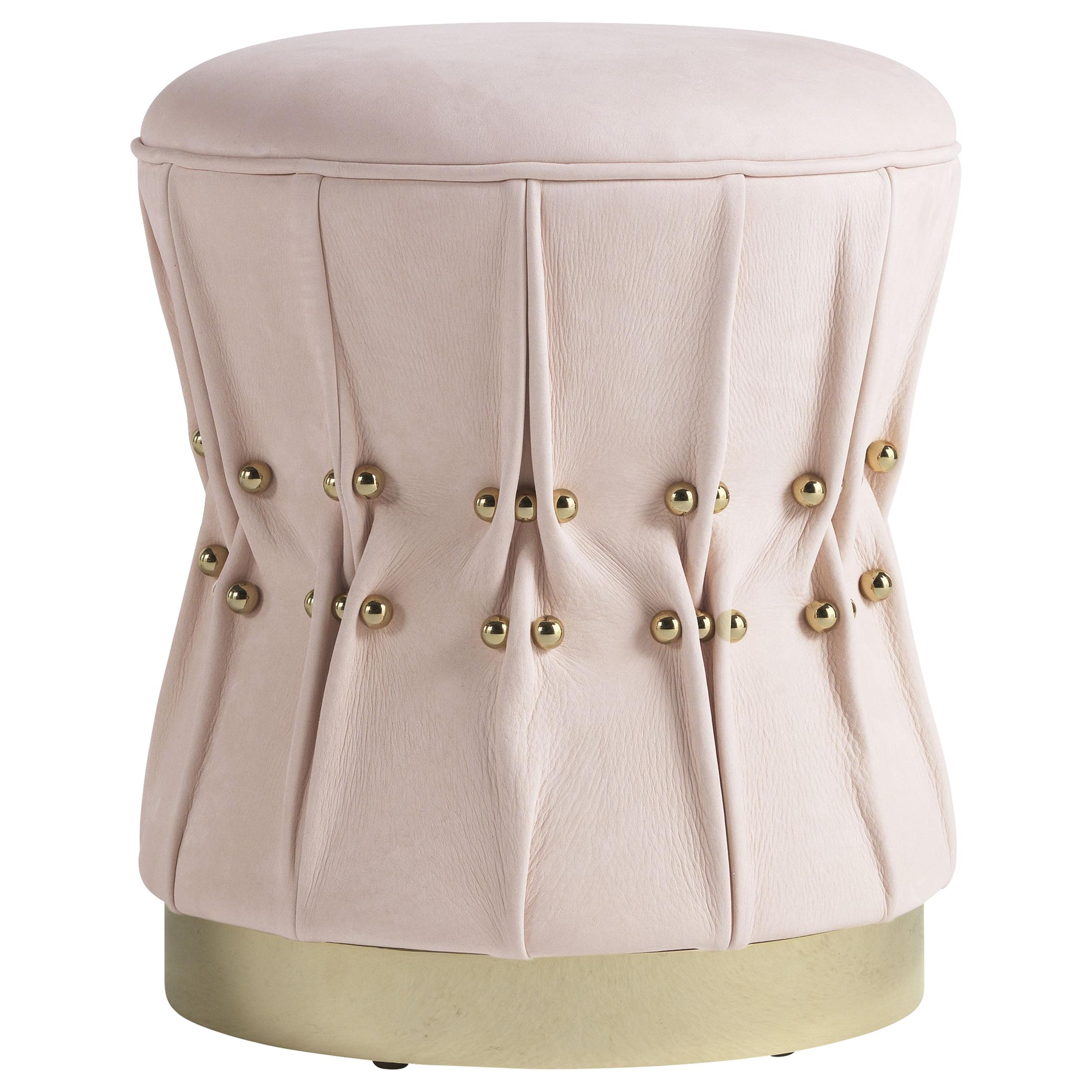 21st Century Inanda Pouf in Light Pink Leather by Roberto Cavalli Home Interiors For Sale