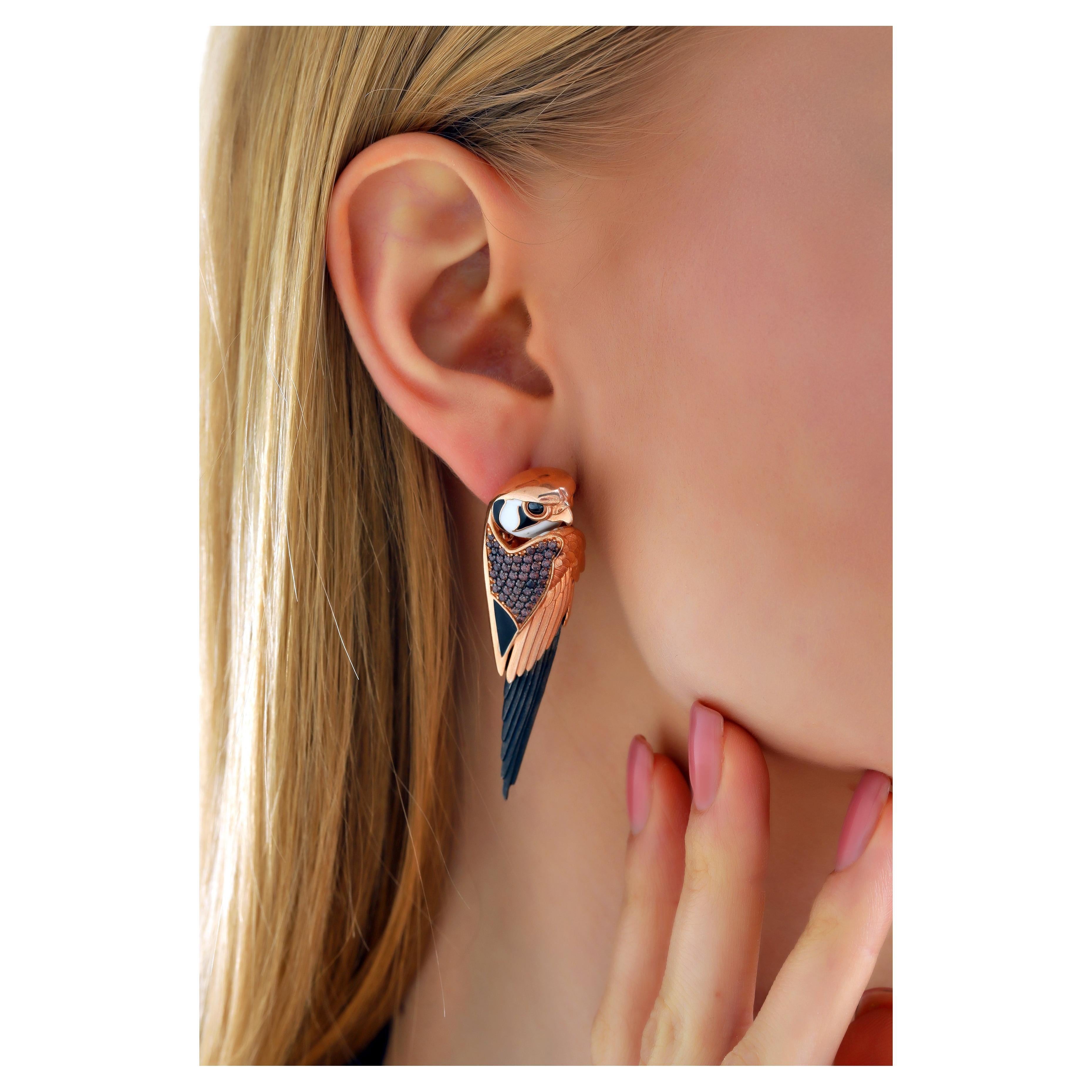 Inanna, 14k Rose Gold Falcon Earring For Sale