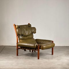 Fauteuil Inca d'Arne Norell en cuir de buffle vert patiné, Suède, 1970