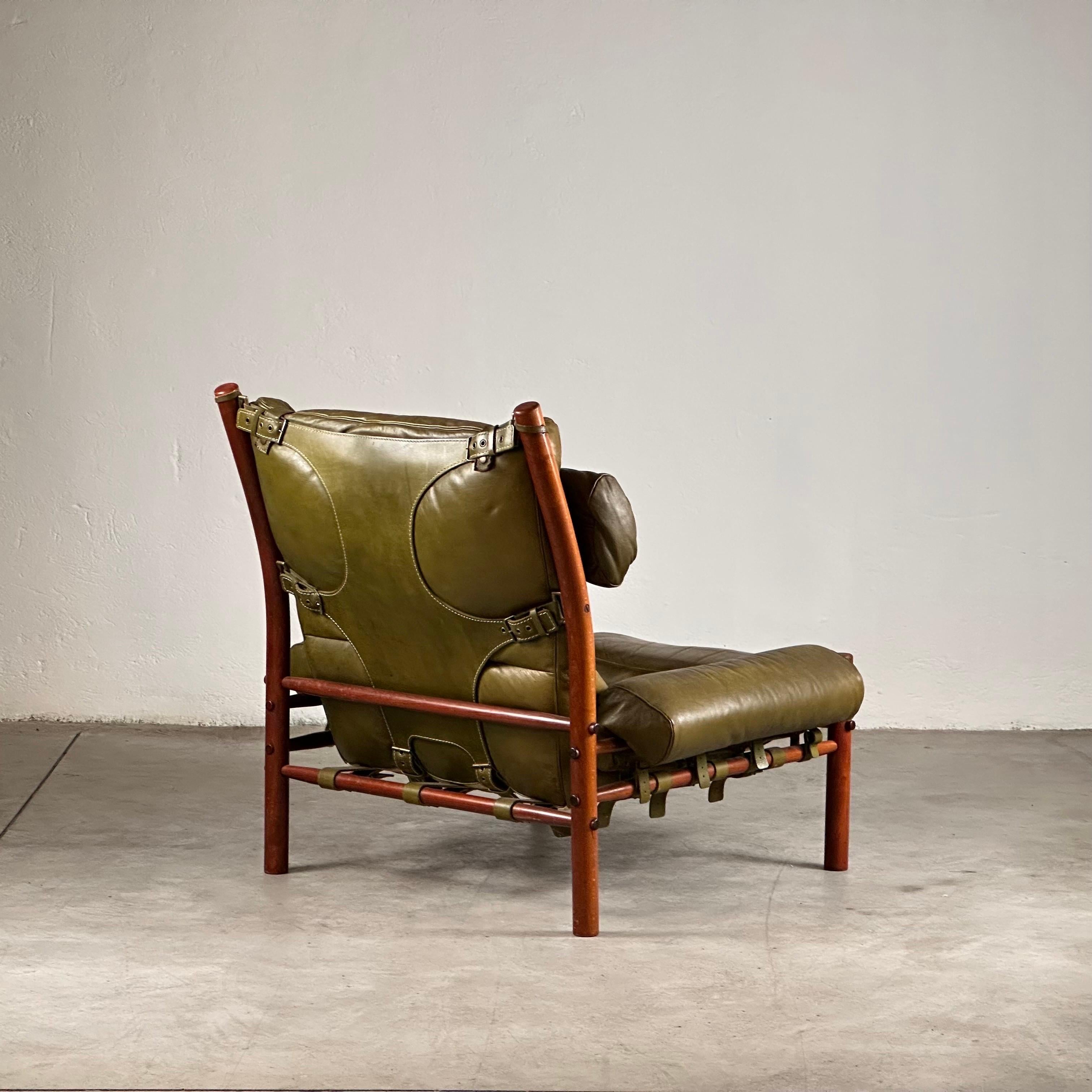 Fauteuil Inca d'Arne Norell en cuir de buffle vert patiné, Suède, 1970 Bon état - En vente à Brescia , Brescia