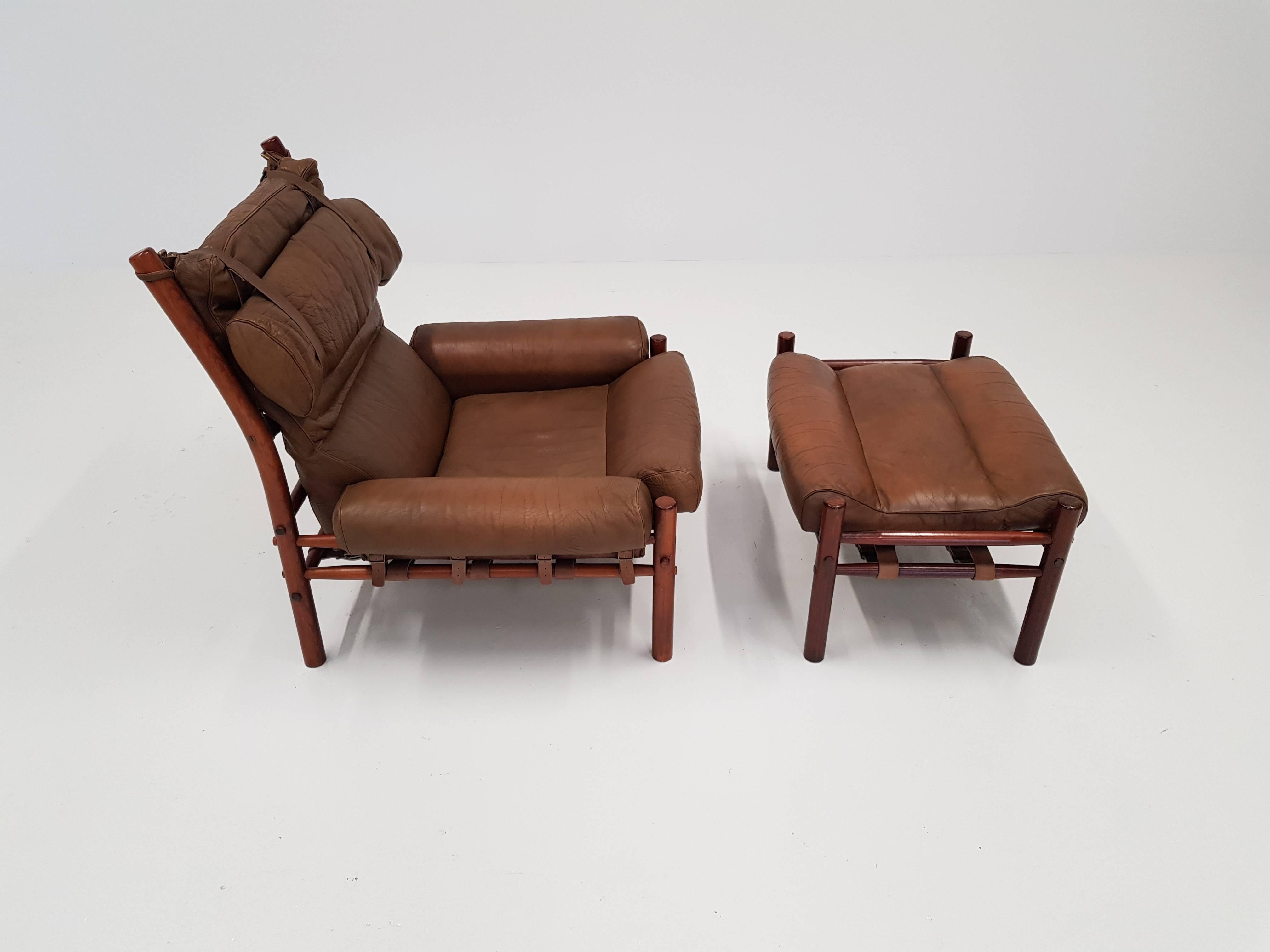 Mid-Century Modern Inca Chair and Footstool by Swedish Designer Arne Norell for Norell Möbler