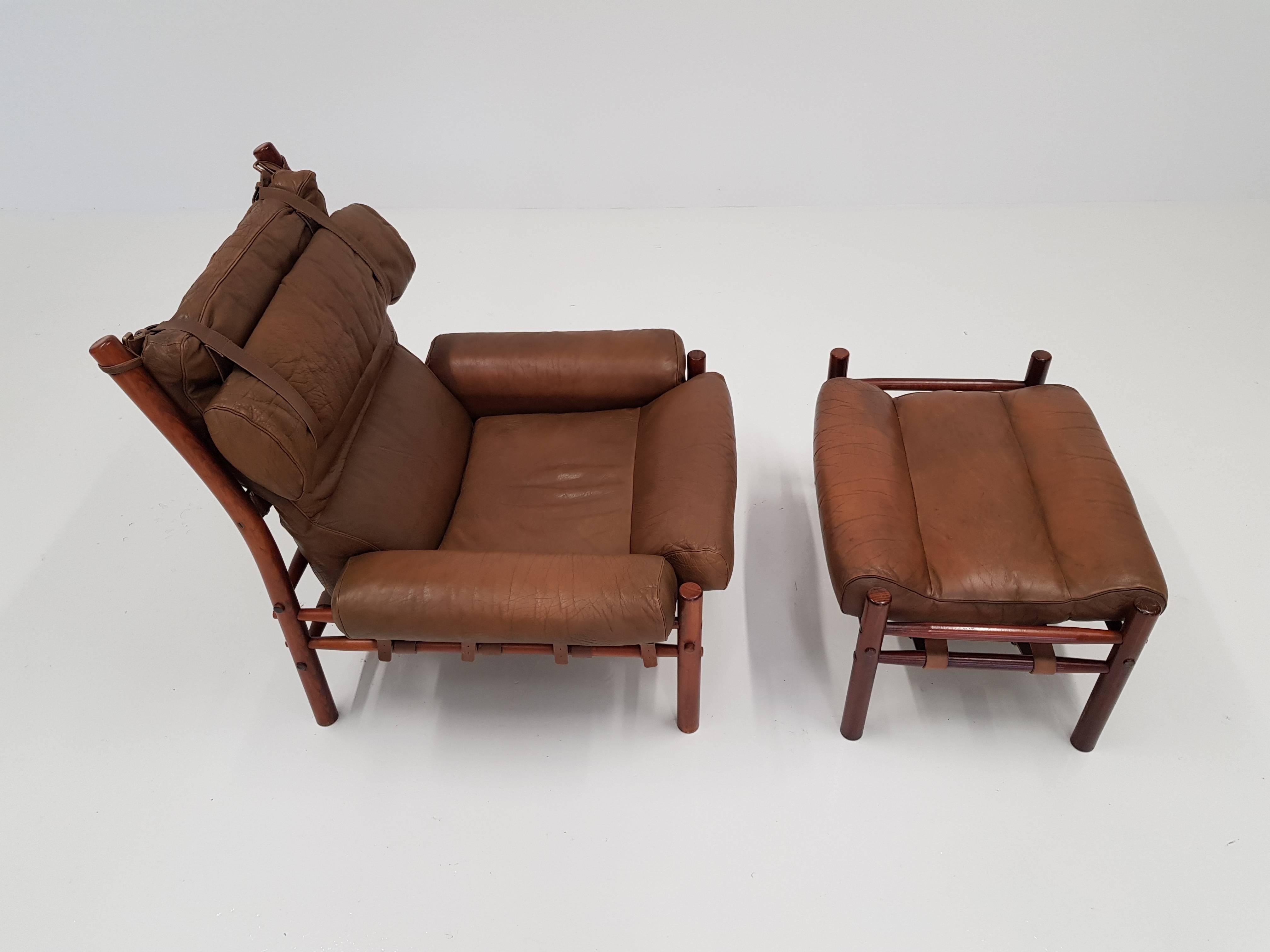 Stained Inca Chair and Footstool by Swedish Designer Arne Norell for Norell Möbler