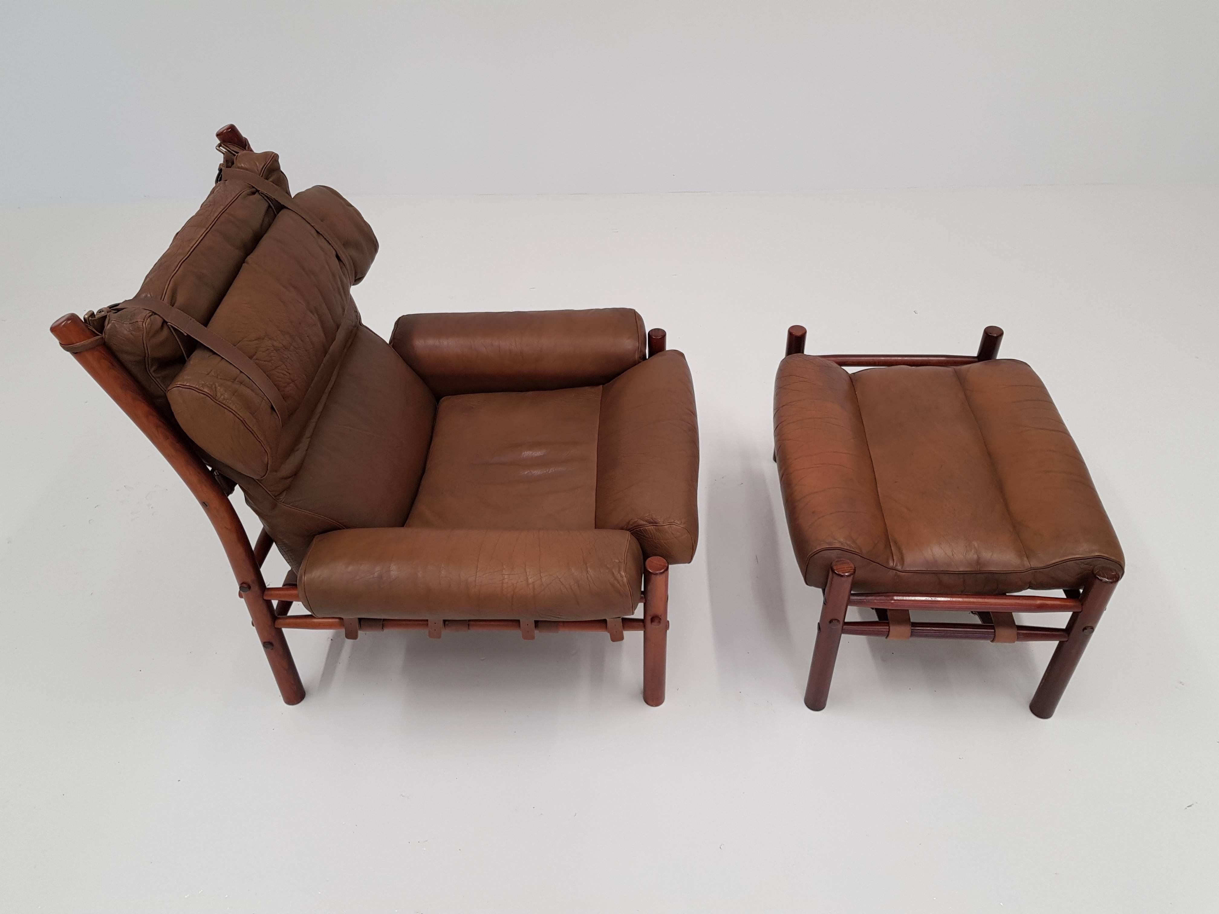20th Century Inca Chair and Footstool by Swedish Designer Arne Norell for Norell Möbler