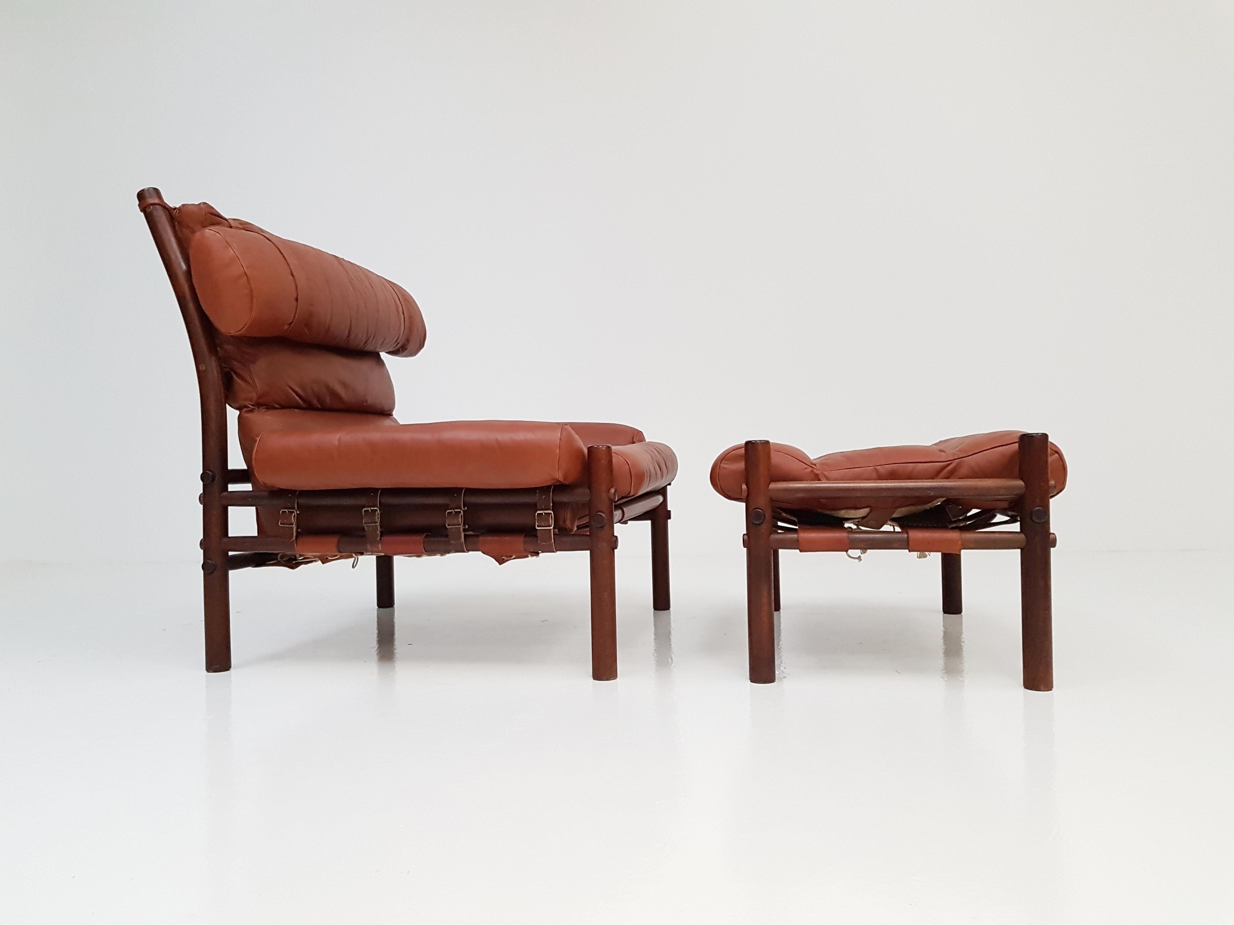 Stained Inca Chair and Footstool by Swedish Designer Arne Norell for Norell Möbler