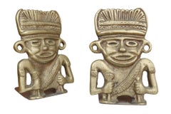 Inca Deity Brass Bookends, a Pair