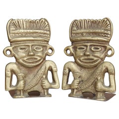 Vintage Inca Deity Brass Bookends, a Pair