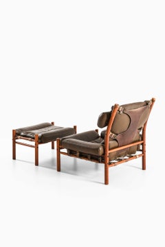 Inca-Sessel und Hocker aus Buche, Messing und Leder von Arne Norell, 1960er Jahre
