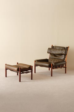 Fauteuil Inca avec ottoman par Arne Norell, 1970