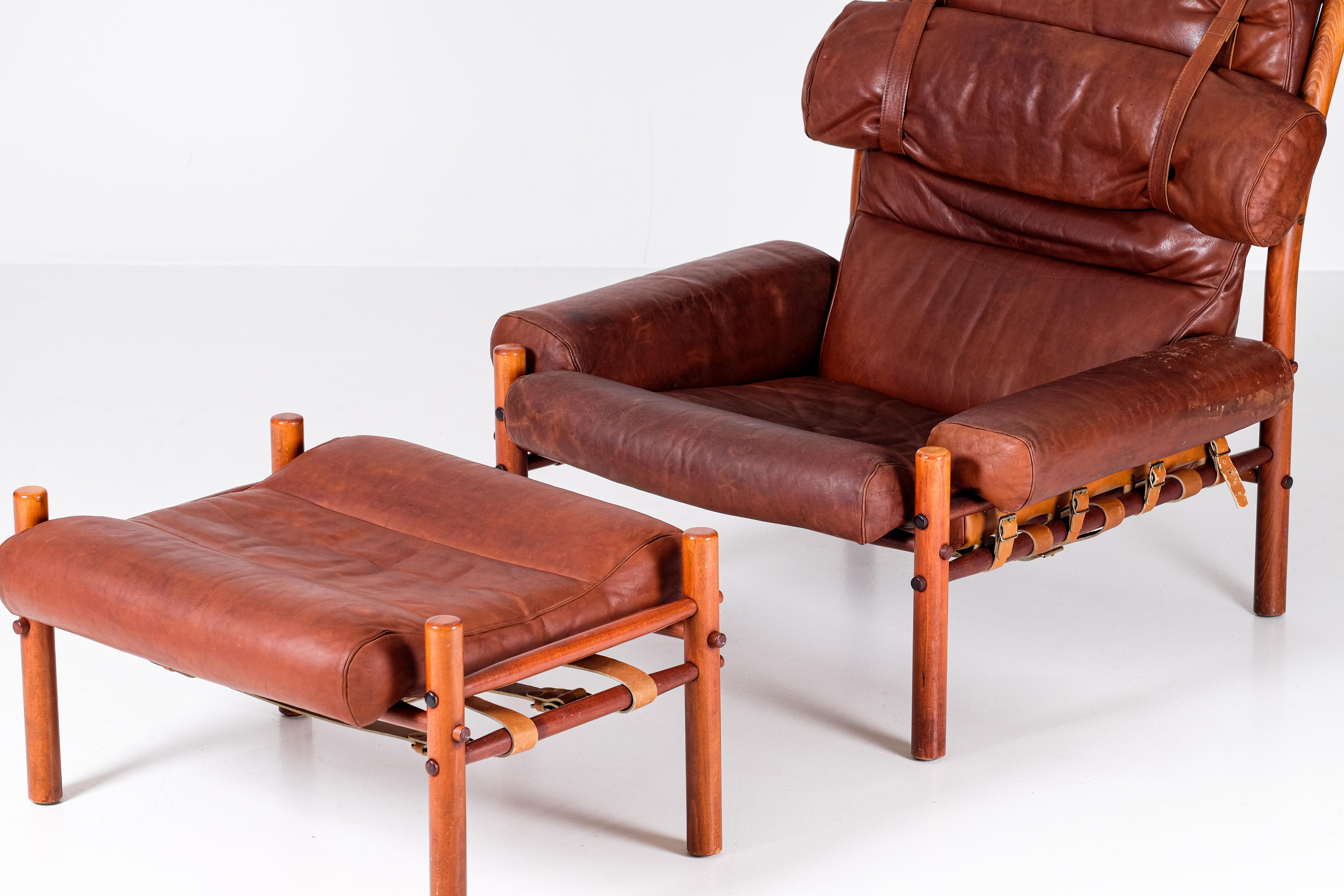 Late 20th Century Inca Easy Chair with Ottoman by Arne Norell, 1970s For Sale