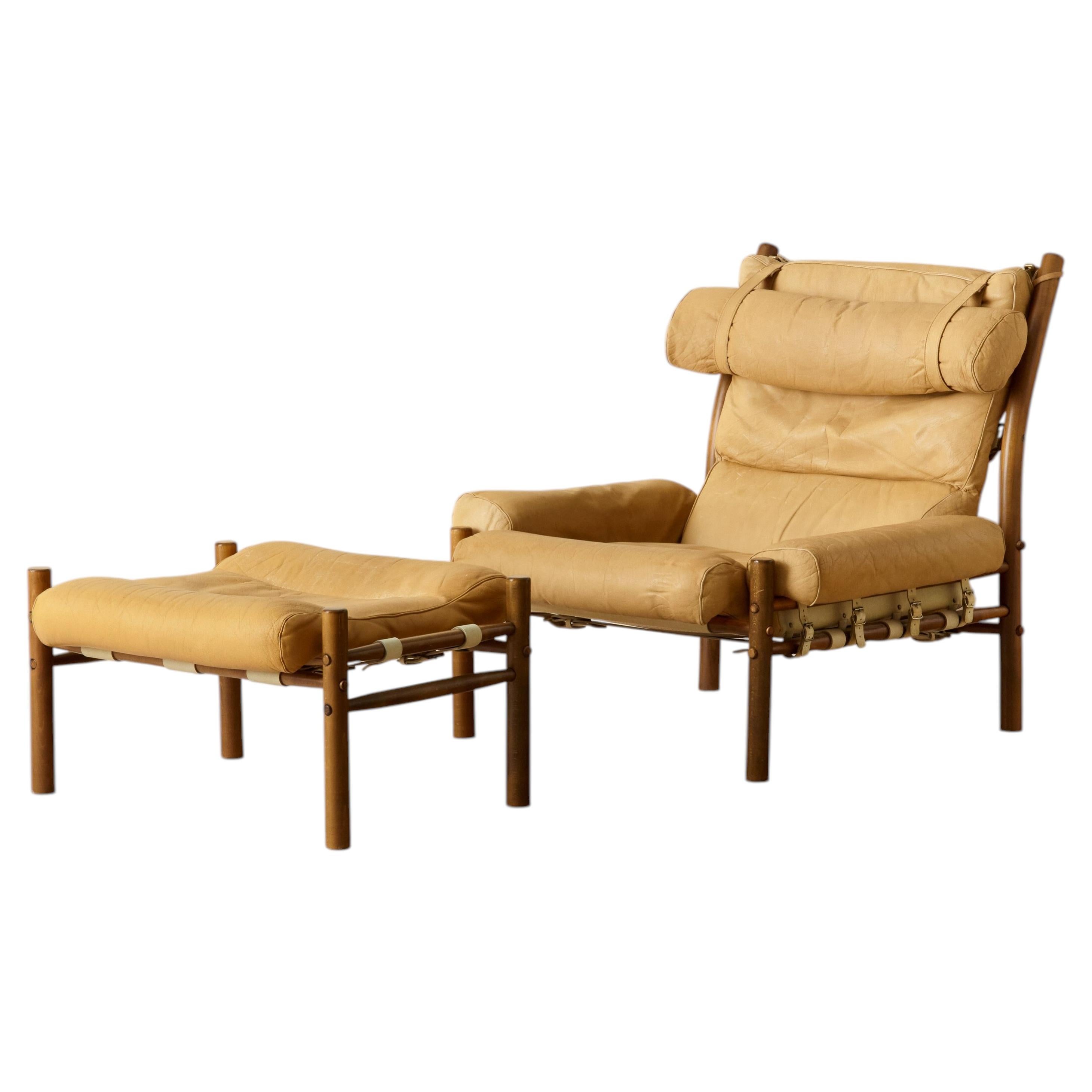 Fauteuil Inca avec ottoman par Arne Norell, 1970