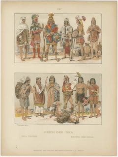 Inca Empire Costumes, Antique Lithograph of Inca Clothing, Max Tilke c.1880