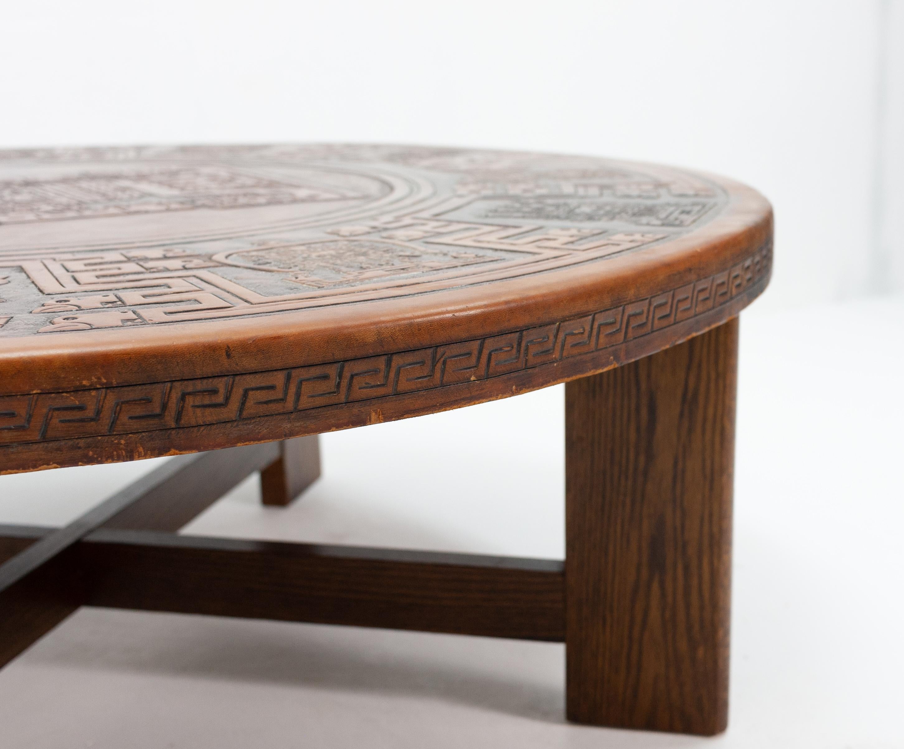 Late 20th Century Angel I. Pazmino -  Leather Top Coffee Table 