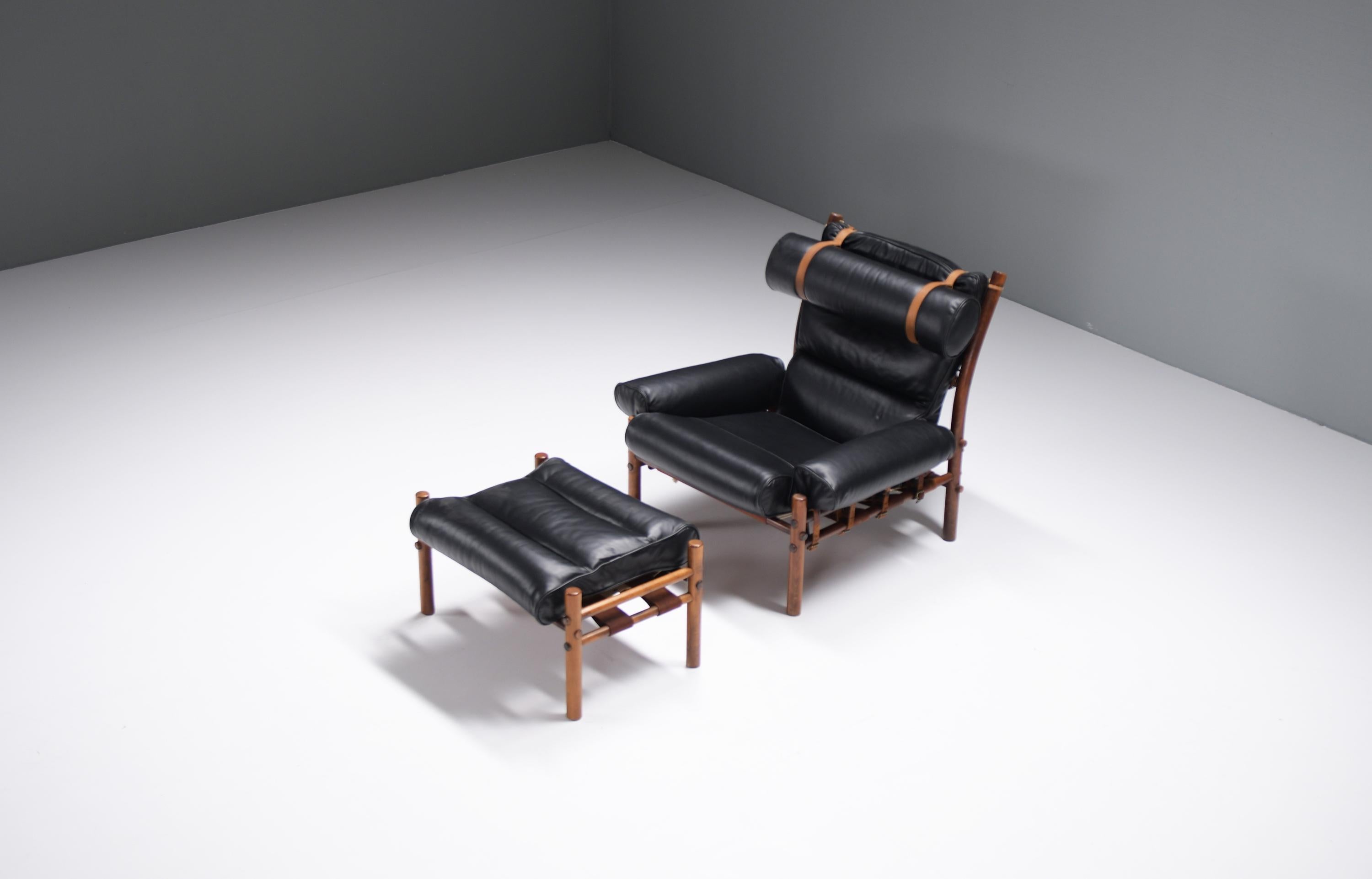 Inca lounge chair with ottoman in leather - Arne Norell - Norell Möbel AB Aneby For Sale 9