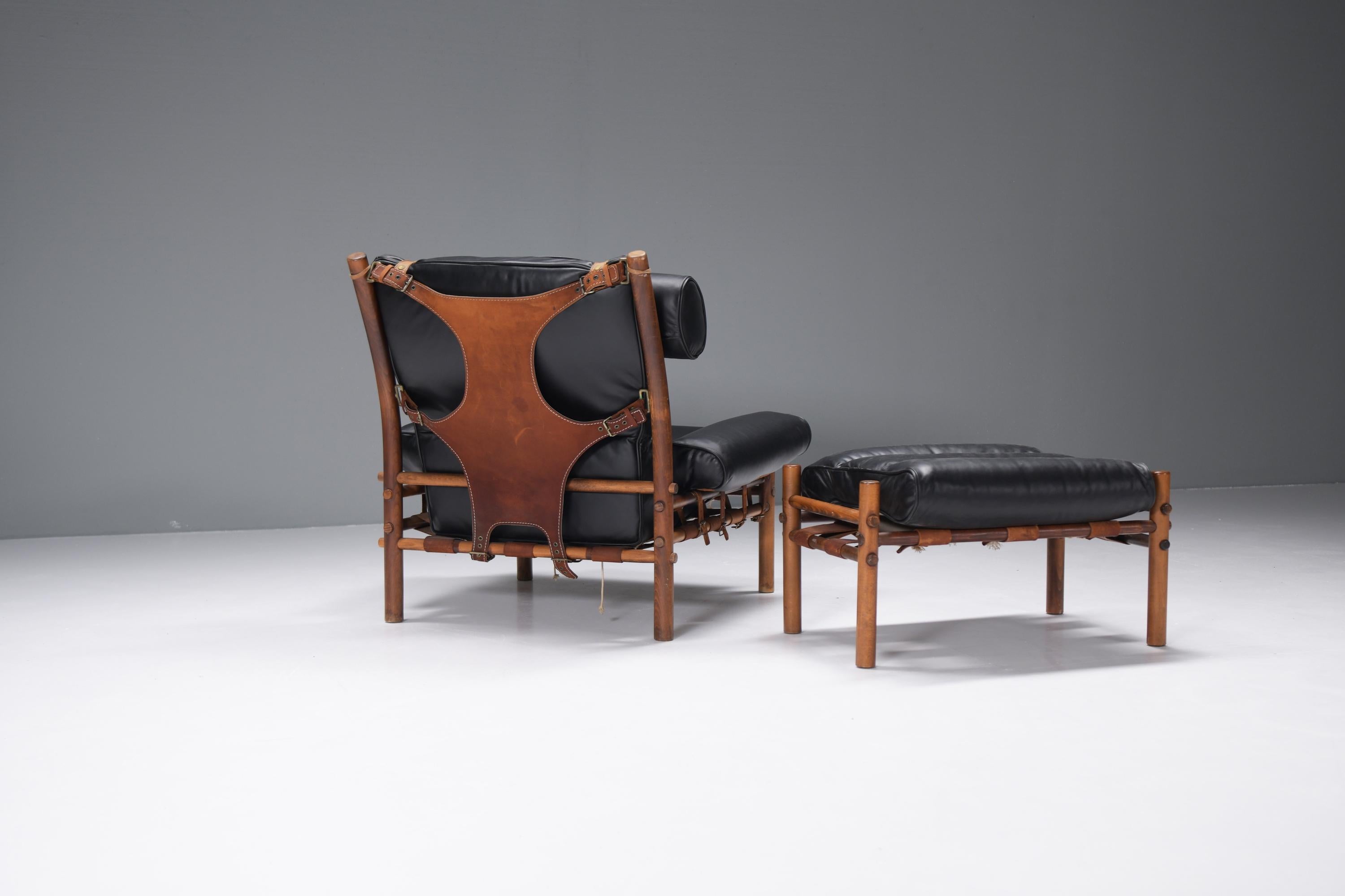 Leather Inca lounge chair with ottoman in leather - Arne Norell - Norell Möbel AB Aneby For Sale