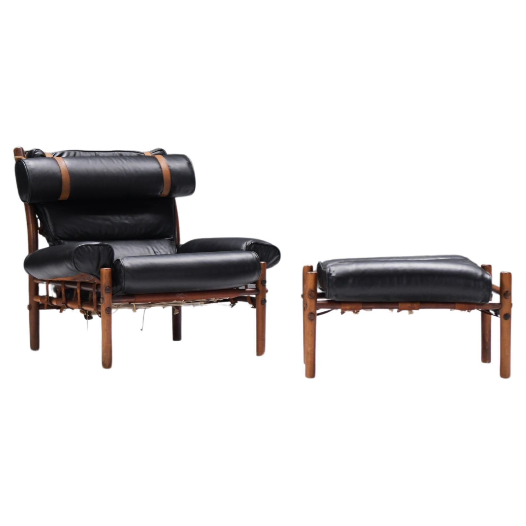 Inca lounge chair with ottoman in leather - Arne Norell - Norell Möbel AB Aneby For Sale