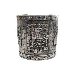 Inca Motif Sterling Silver Peru Cuff Bracelet