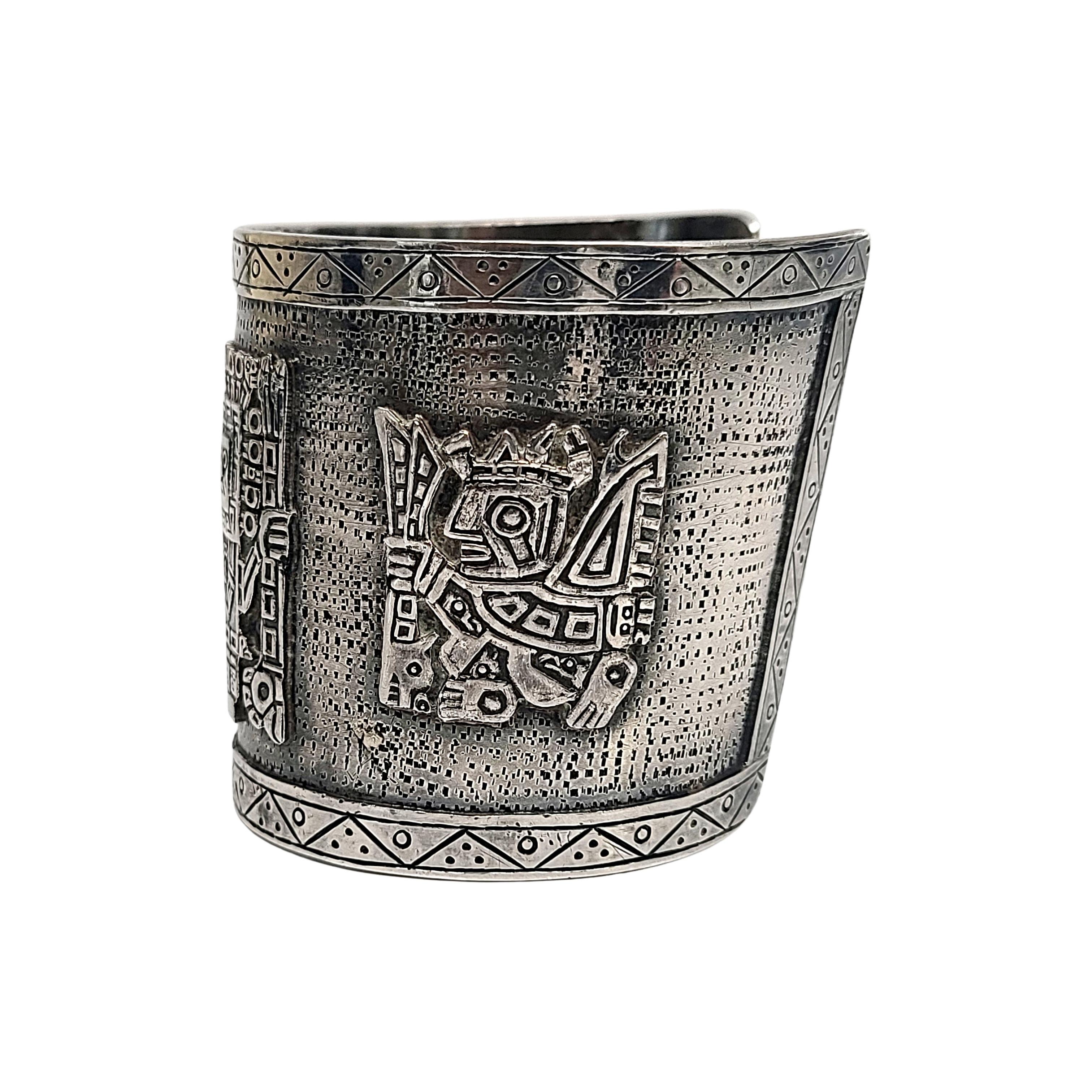 Bracelet manchette Inca en argent sterling avec motif du Pérou Bon état à Washington Depot, CT