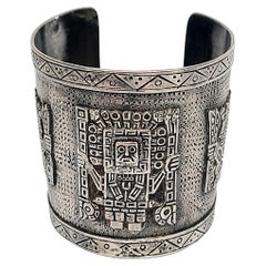 Bracelet manchette Inca en argent sterling avec motif du Pérou