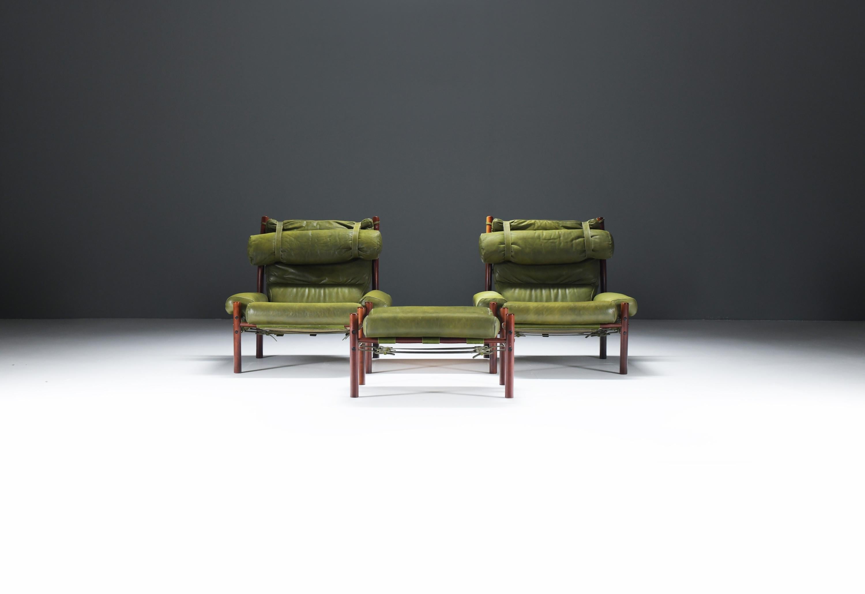 Mid-Century Modern Fauteuils relax Inca avec ottoman et table d'appoint par Arne Norell pour Norell Möbel AB en vente