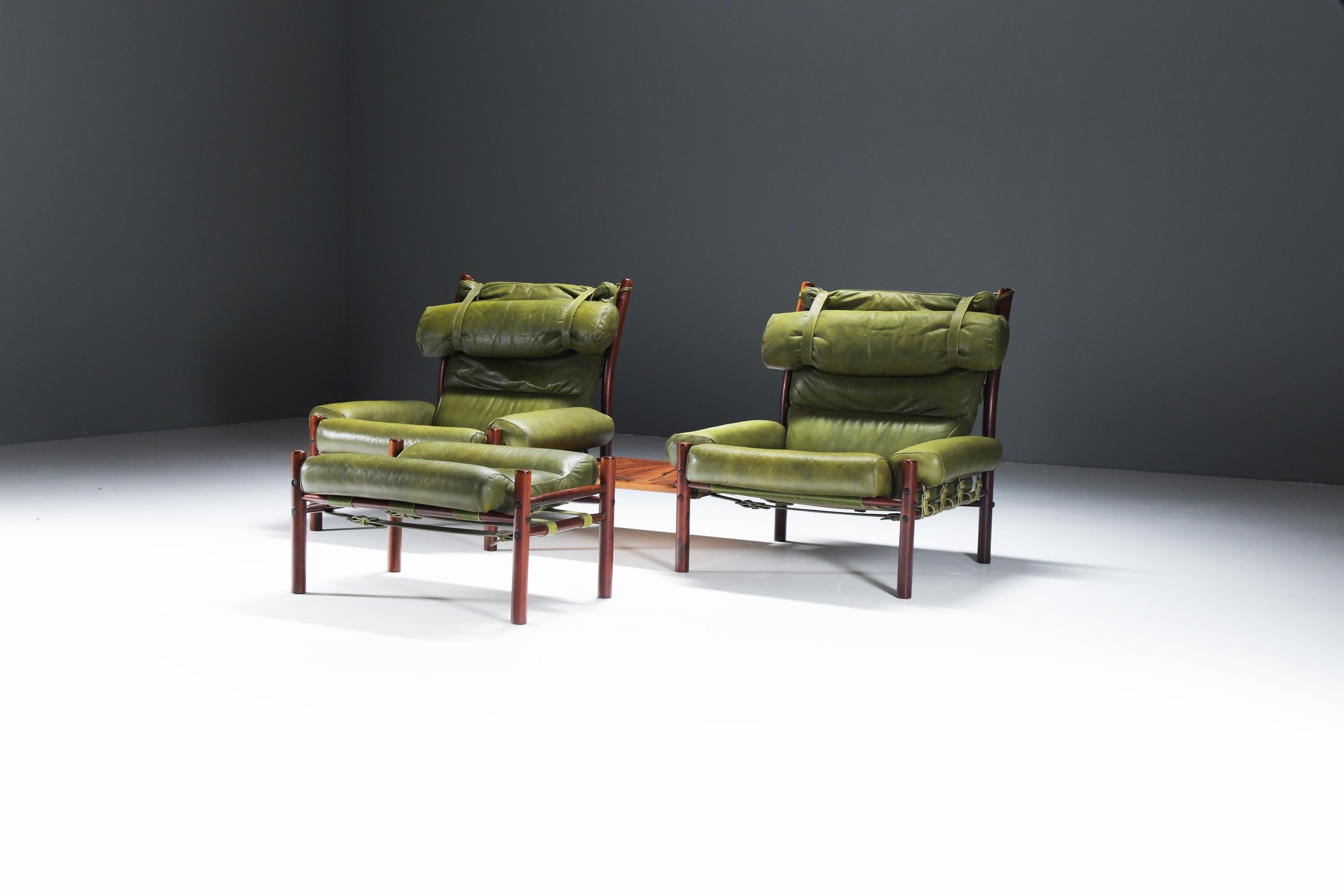 Suédois Fauteuils relax Inca avec ottoman et table d'appoint par Arne Norell pour Norell Möbel AB en vente