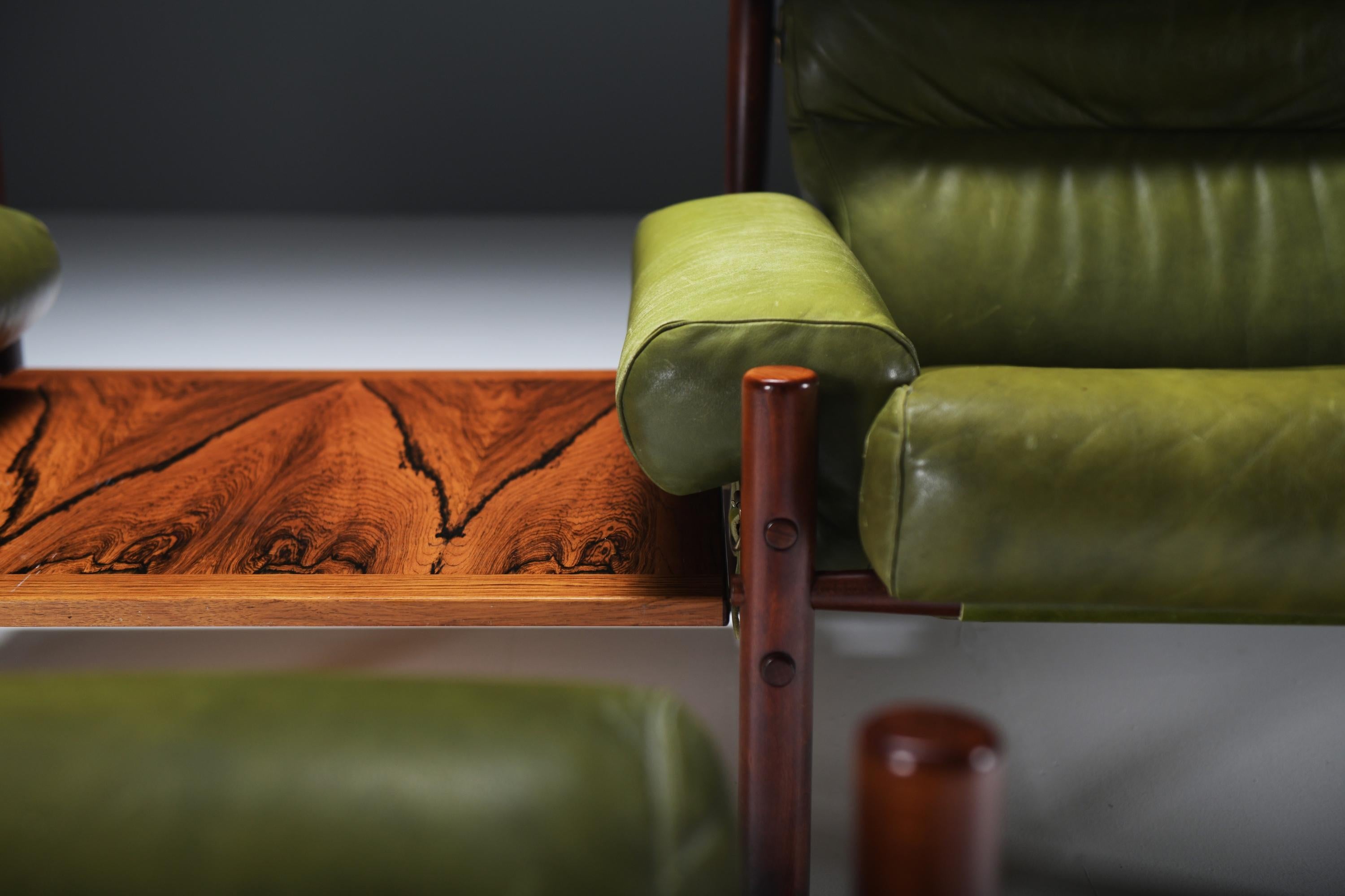 Cuir Fauteuils relax Inca avec ottoman et table d'appoint par Arne Norell pour Norell Möbel AB en vente