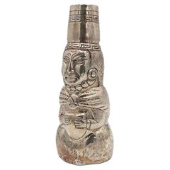 Inca silver shaker with a cup on the head in the shape of a hat
