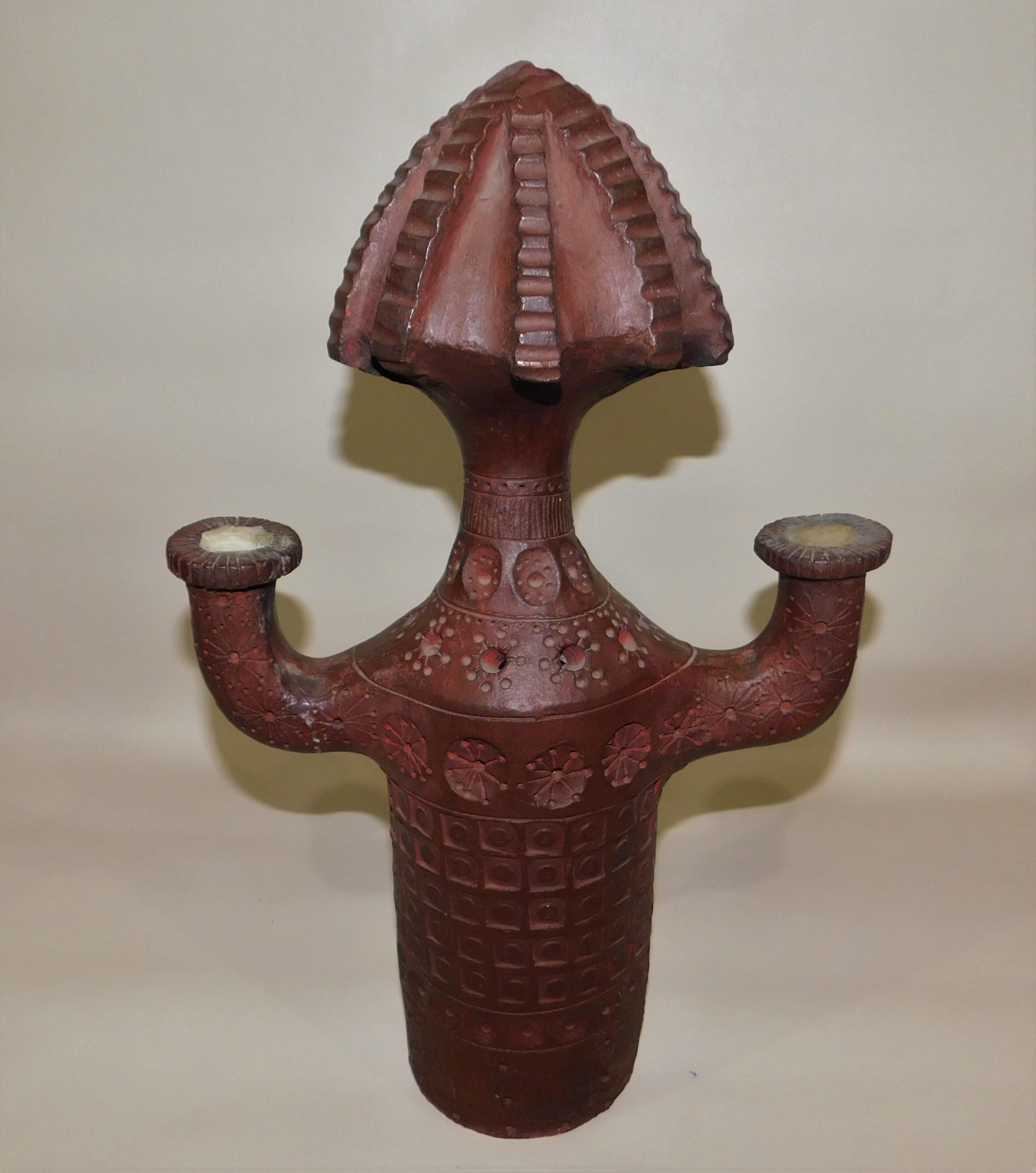 Inca Style Double Candlestick Holder For Sale 1