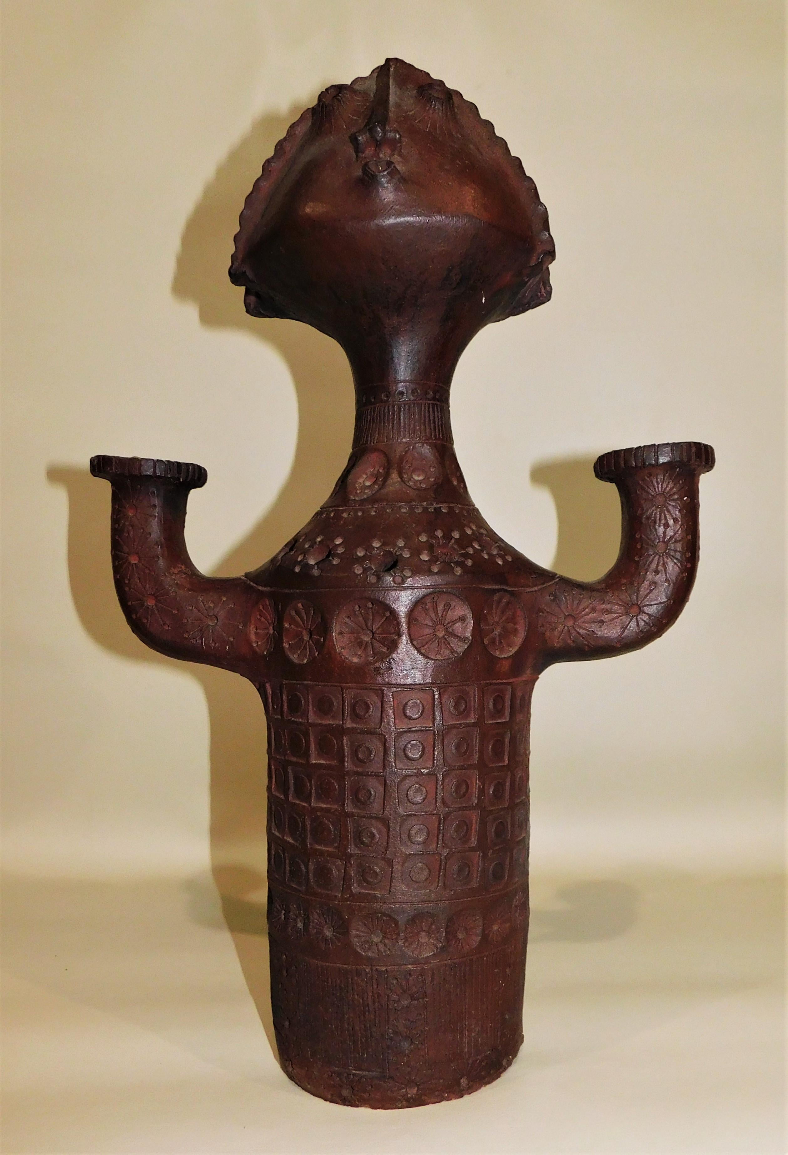 Inca Style Double Candlestick Holder For Sale 3