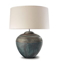 INCA, Table Lamp in Aged Bronze, Modern Art Deco Design Handmade, Shade Included