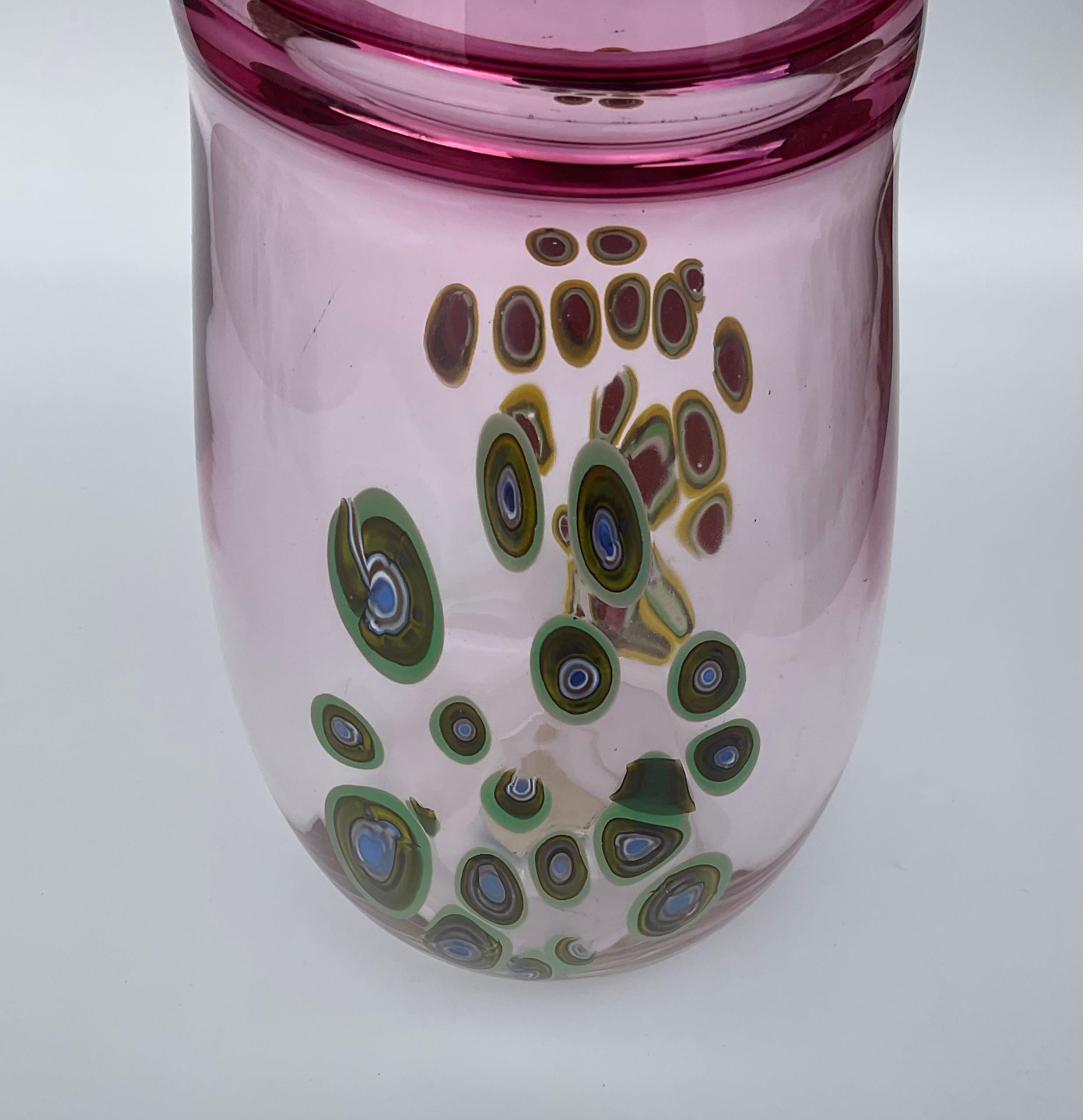 Mid-Century Modern Incalmo Murrine Murano Glass Vase Attributed to Vistosi with Original Label For Sale