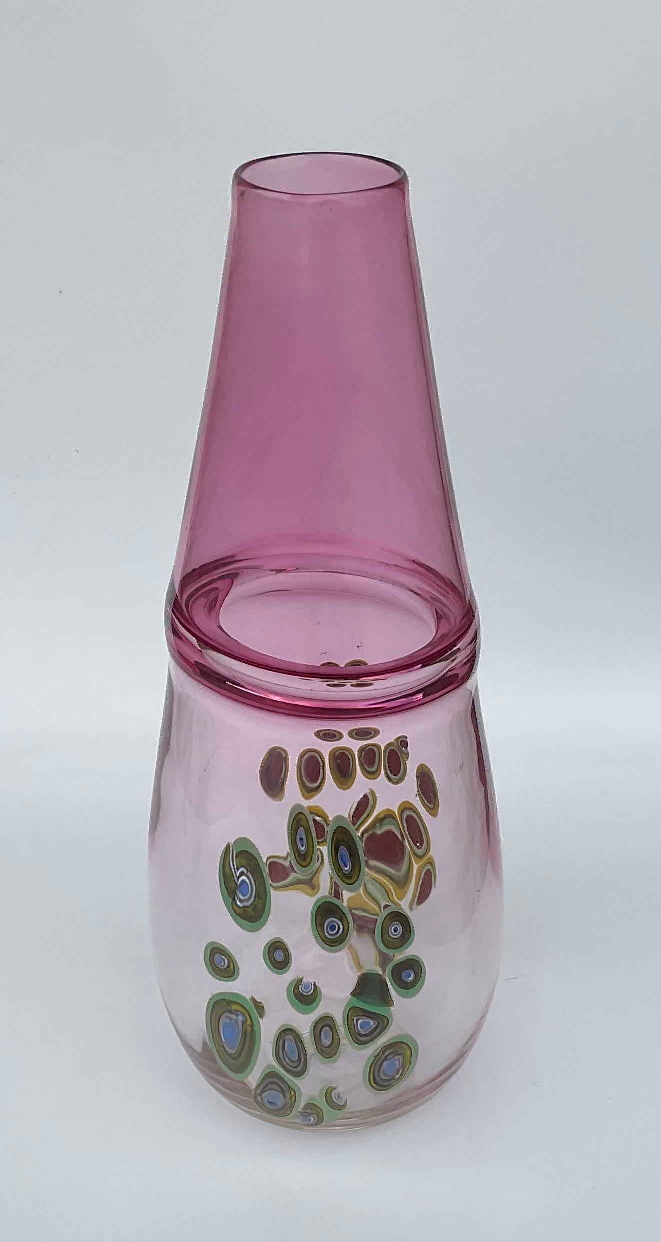 Italian Incalmo Murrine Murano Glass Vase Attributed to Vistosi with Original Label For Sale