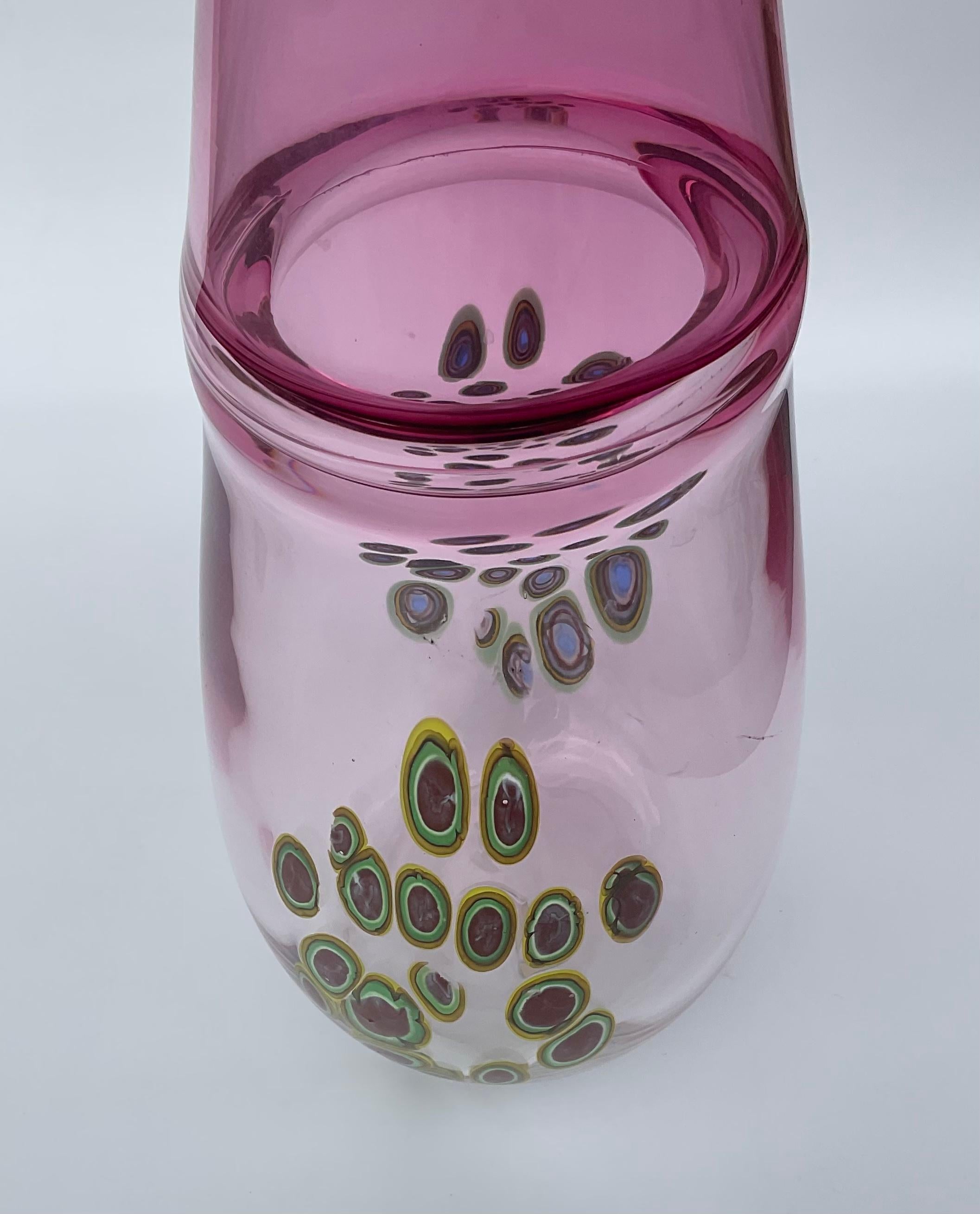 Incalmo Murrine Murano Glass Vase Attributed to Vistosi with Original Label In Good Condition For Sale In Ann Arbor, MI