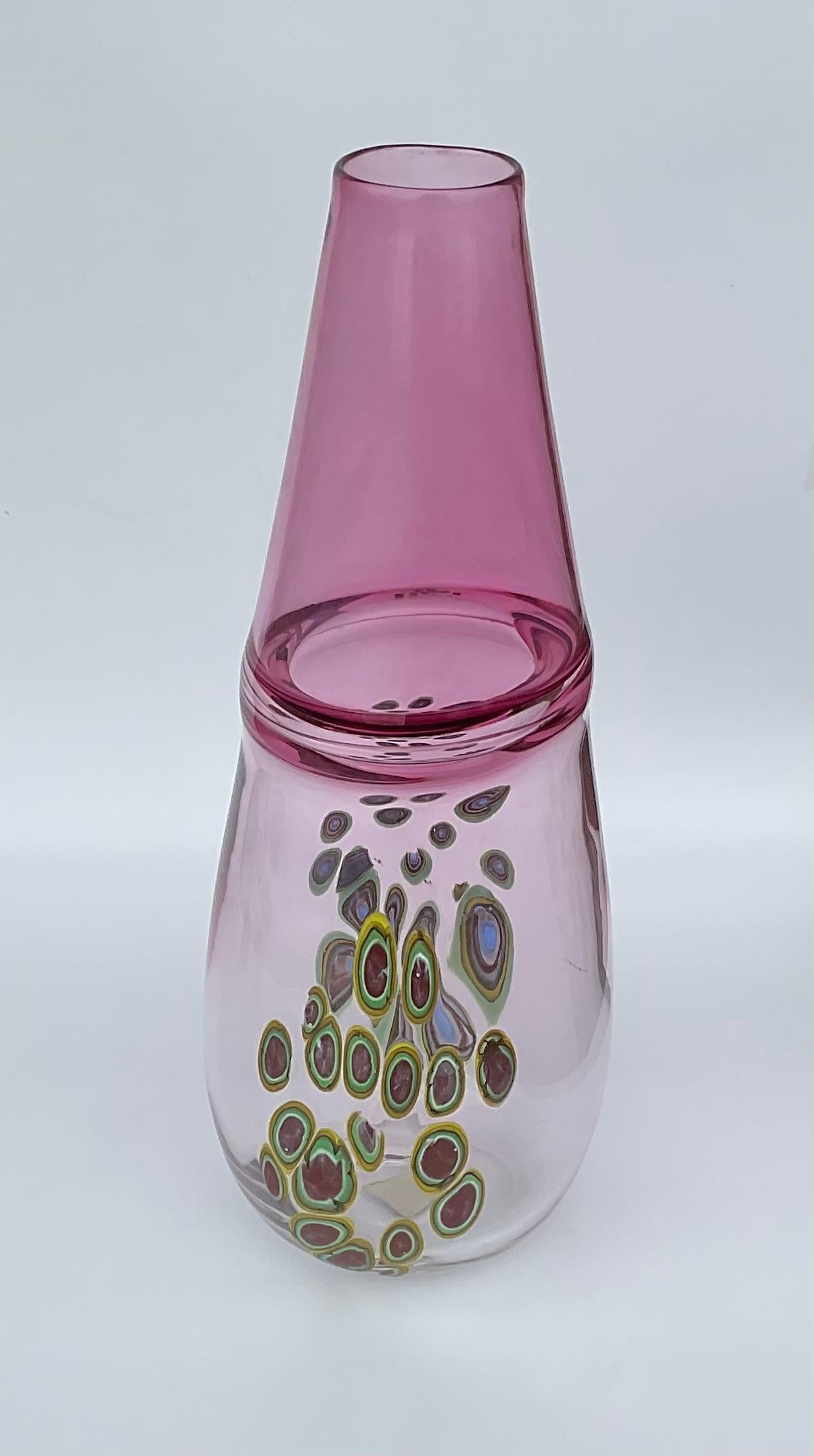 Mid-20th Century Incalmo Murrine Murano Glass Vase Attributed to Vistosi with Original Label For Sale
