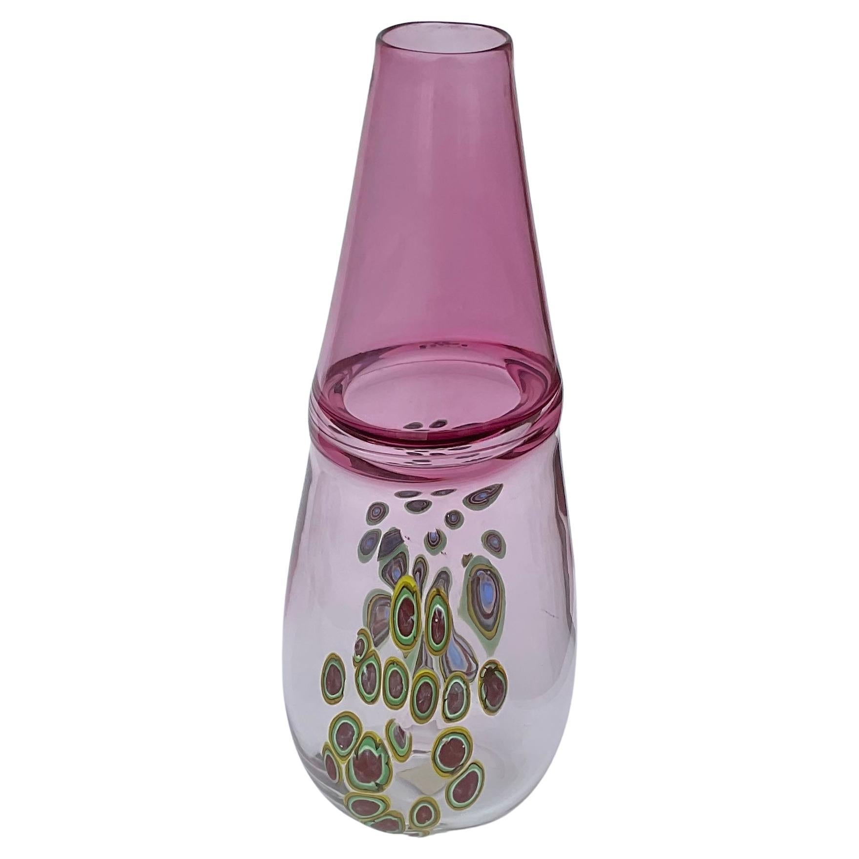 Incalmo Murrine Murano Glass Vase Attributed to Vistosi with Original Label For Sale