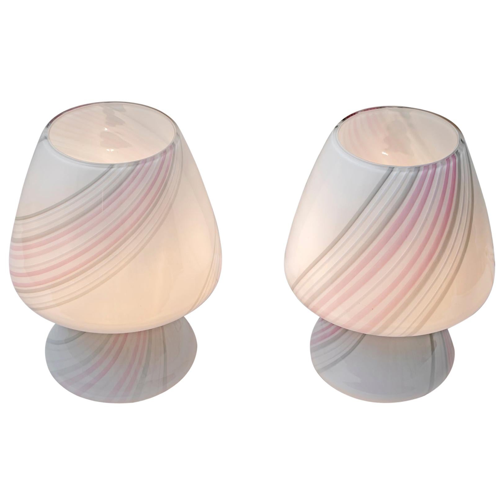 "Incamiciato" Pair of Murano Glass Modern Mushroom Table Lamps, 1980s