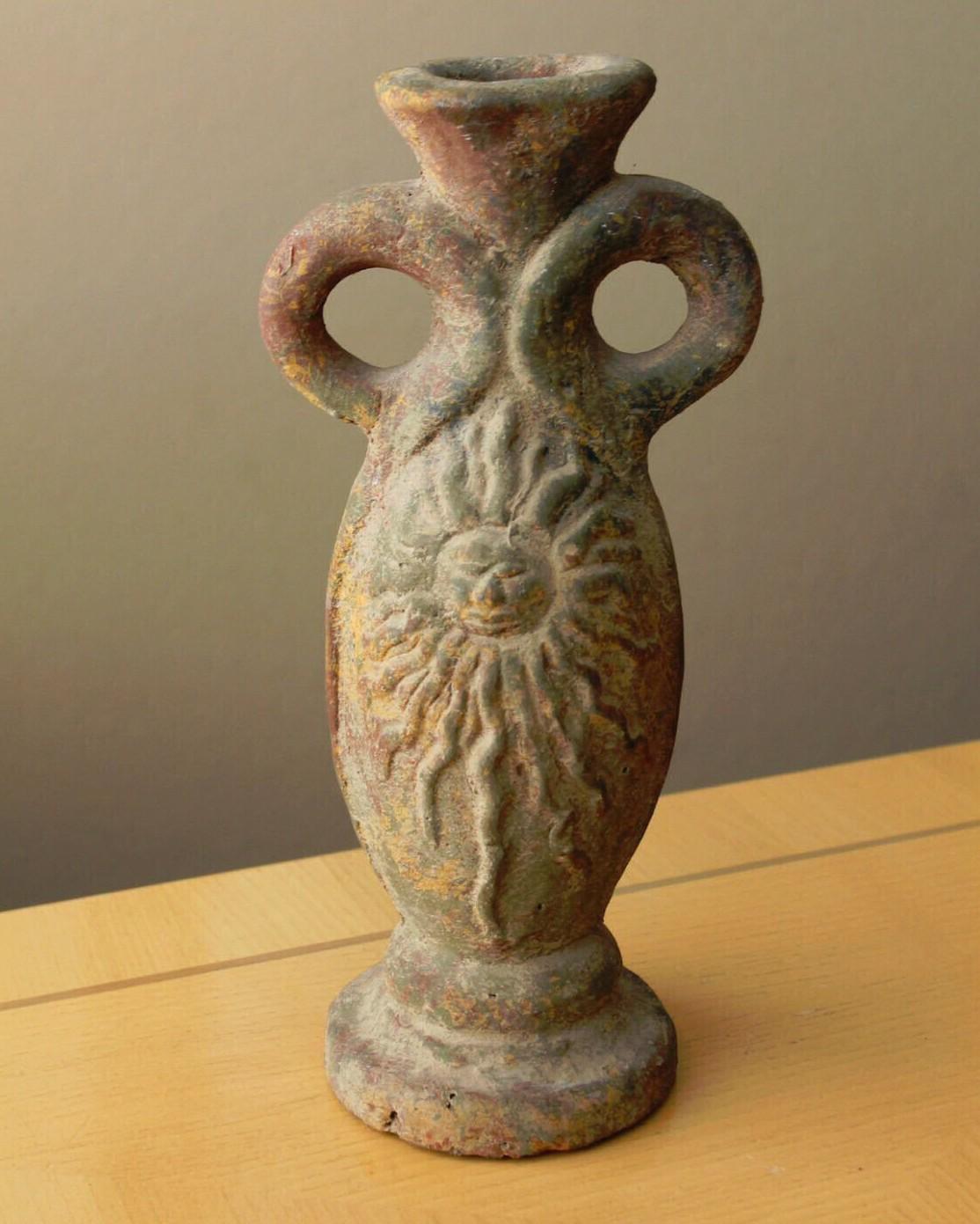 Incan Sun God Vessel. Terracotta Inti Pre-Columbian Historic Art Sculpture Peru For Sale 6