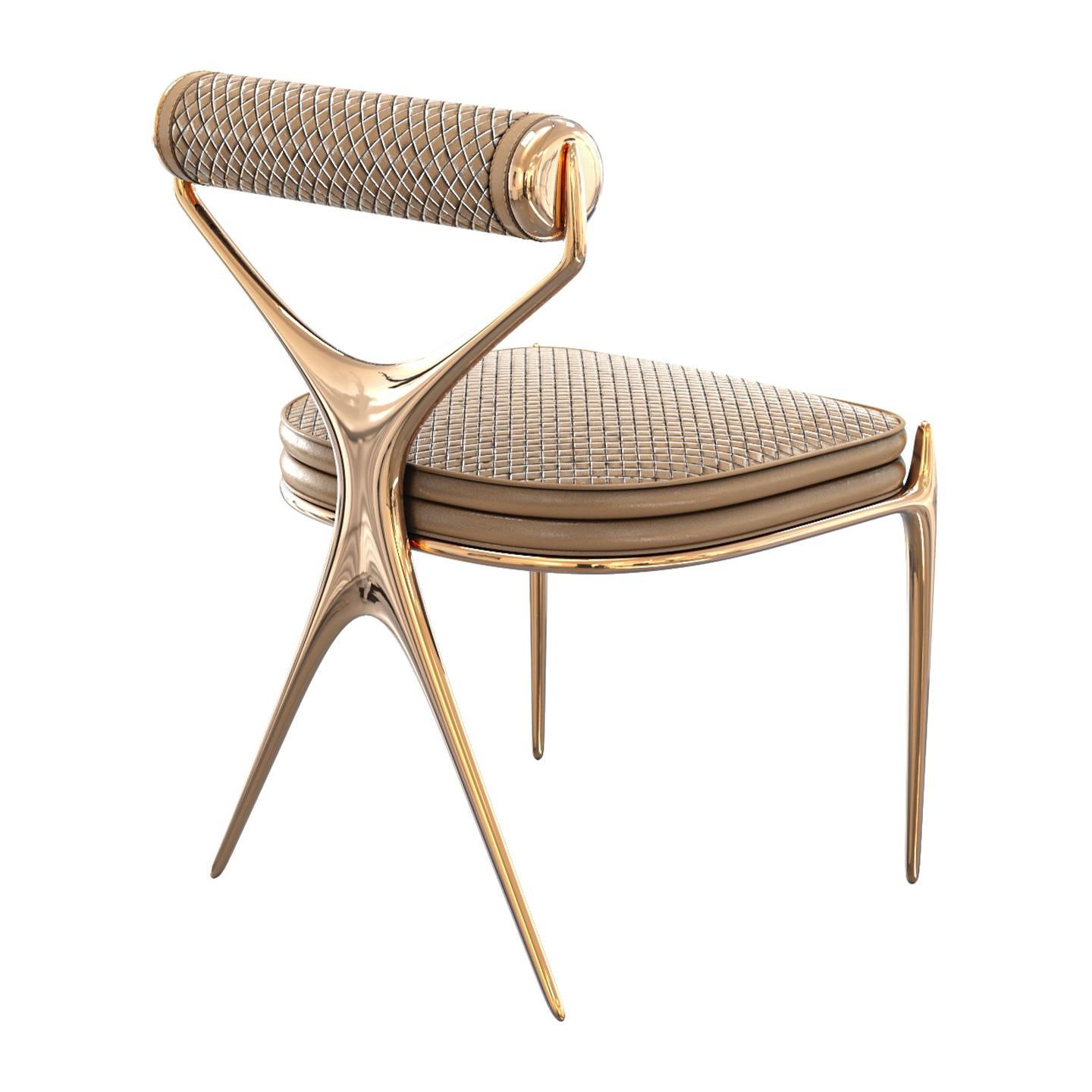„Incandescenza“-Stuhl, achtteilig, Bronze, gewebtes Leder, TailorMade, Istanbul im Angebot 2