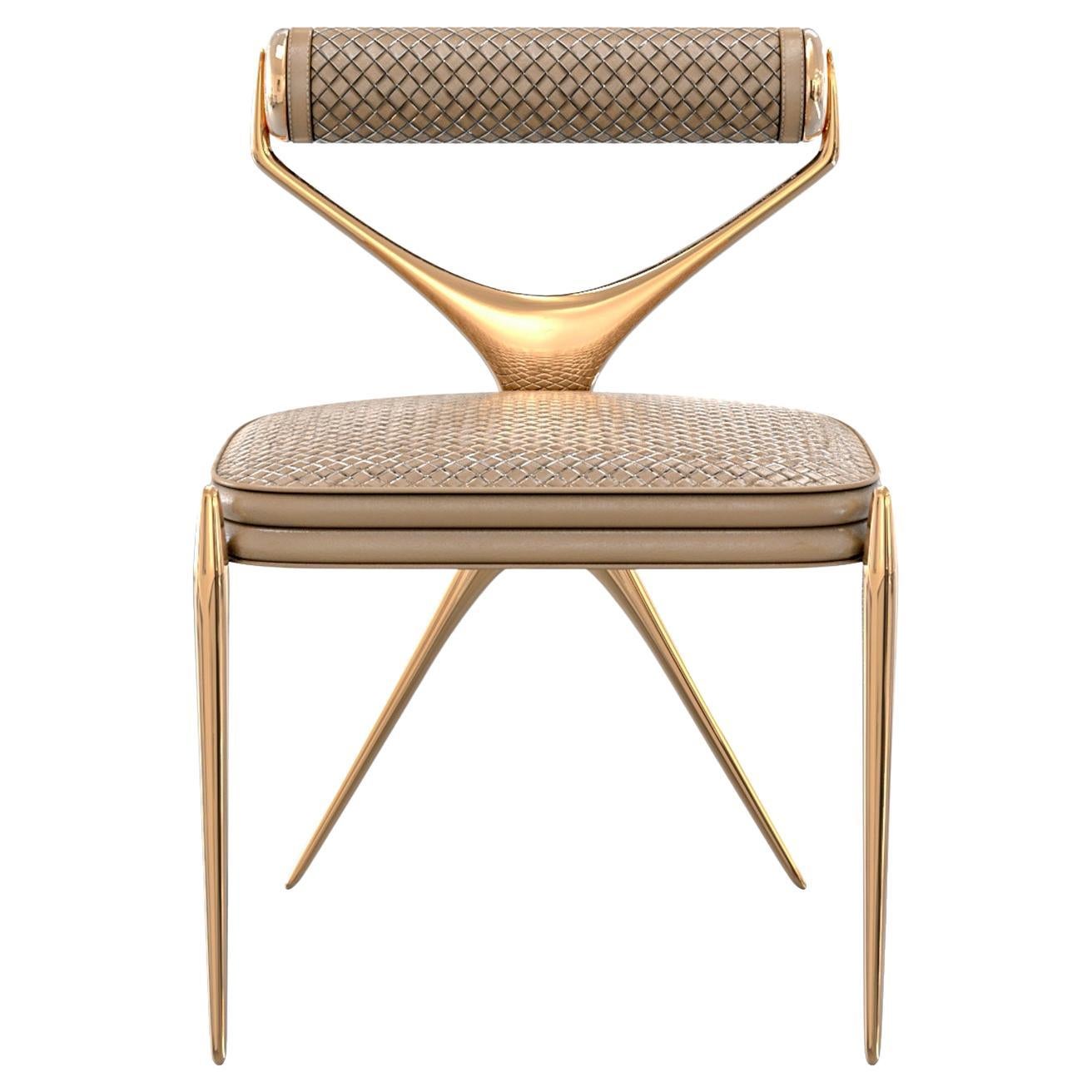 „Incandescenza“-Stuhl, achtteilig, Bronze, gewebtes Leder, TailorMade, Istanbul im Angebot 2