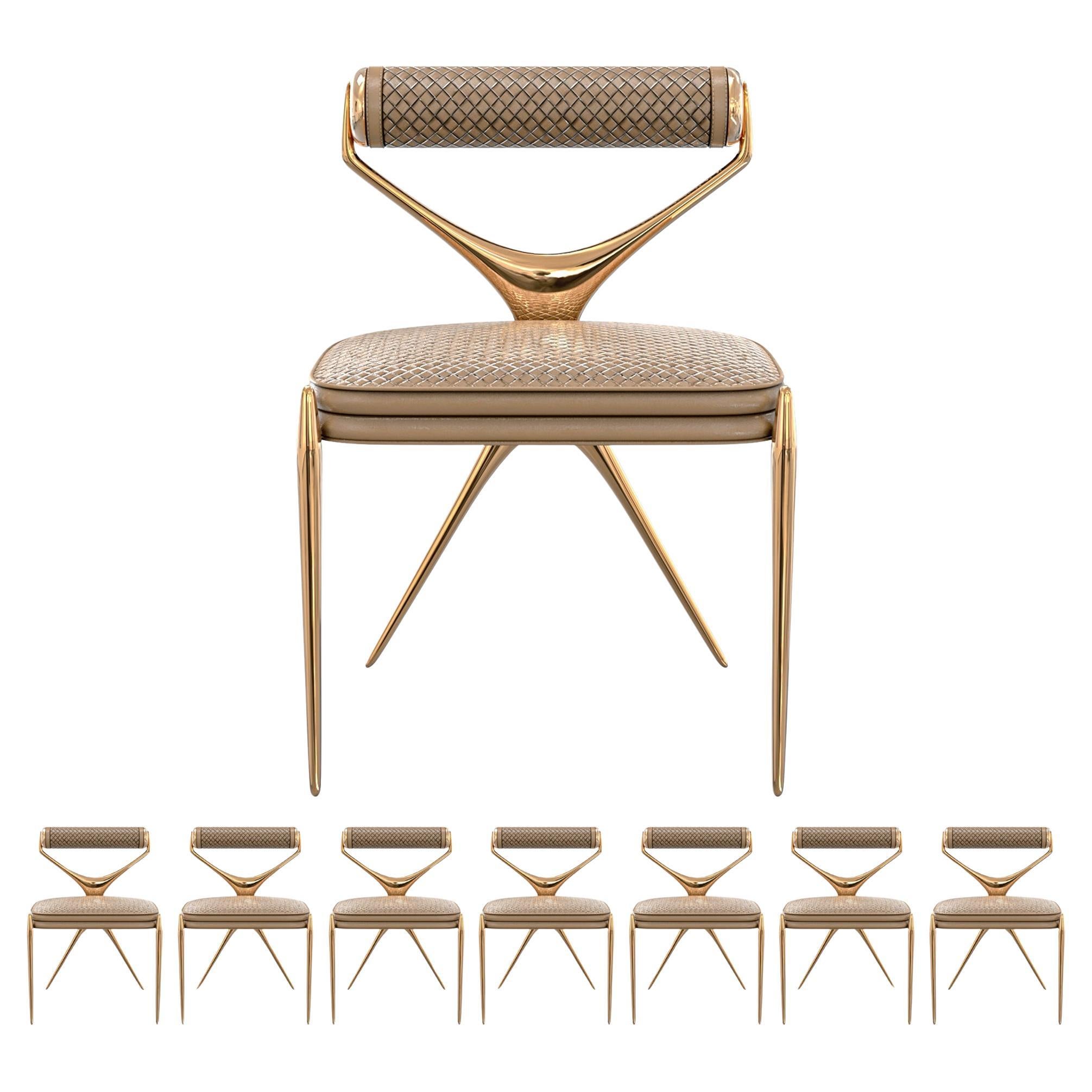 „Incandescenza“-Stuhl, achtteilig, Bronze, gewebtes Leder, TailorMade, Istanbul im Angebot