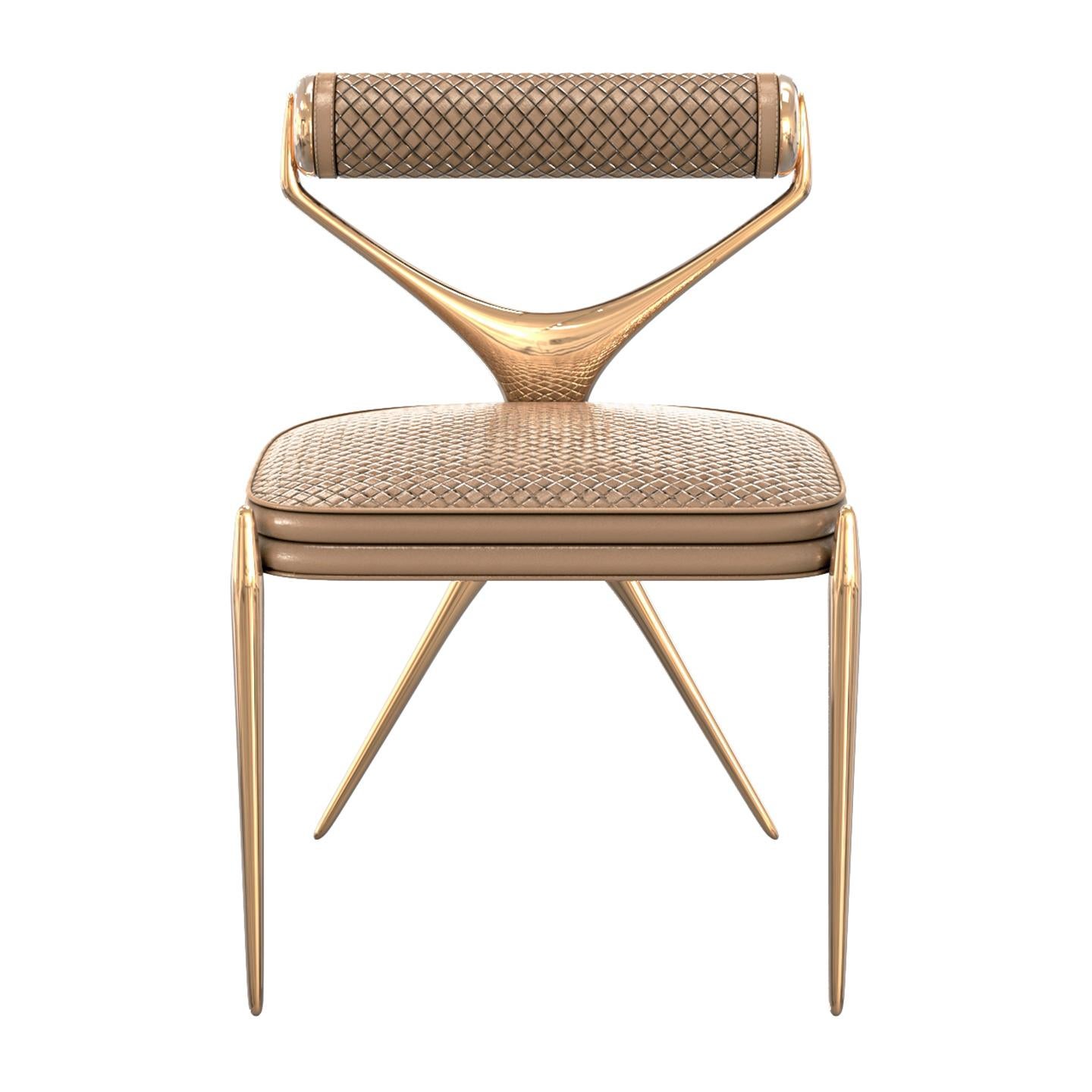 Stuhl „Incandescenza“ mit Bronze und geflochtenem Leder, maßgeschneidert, Istanbul im Angebot 1